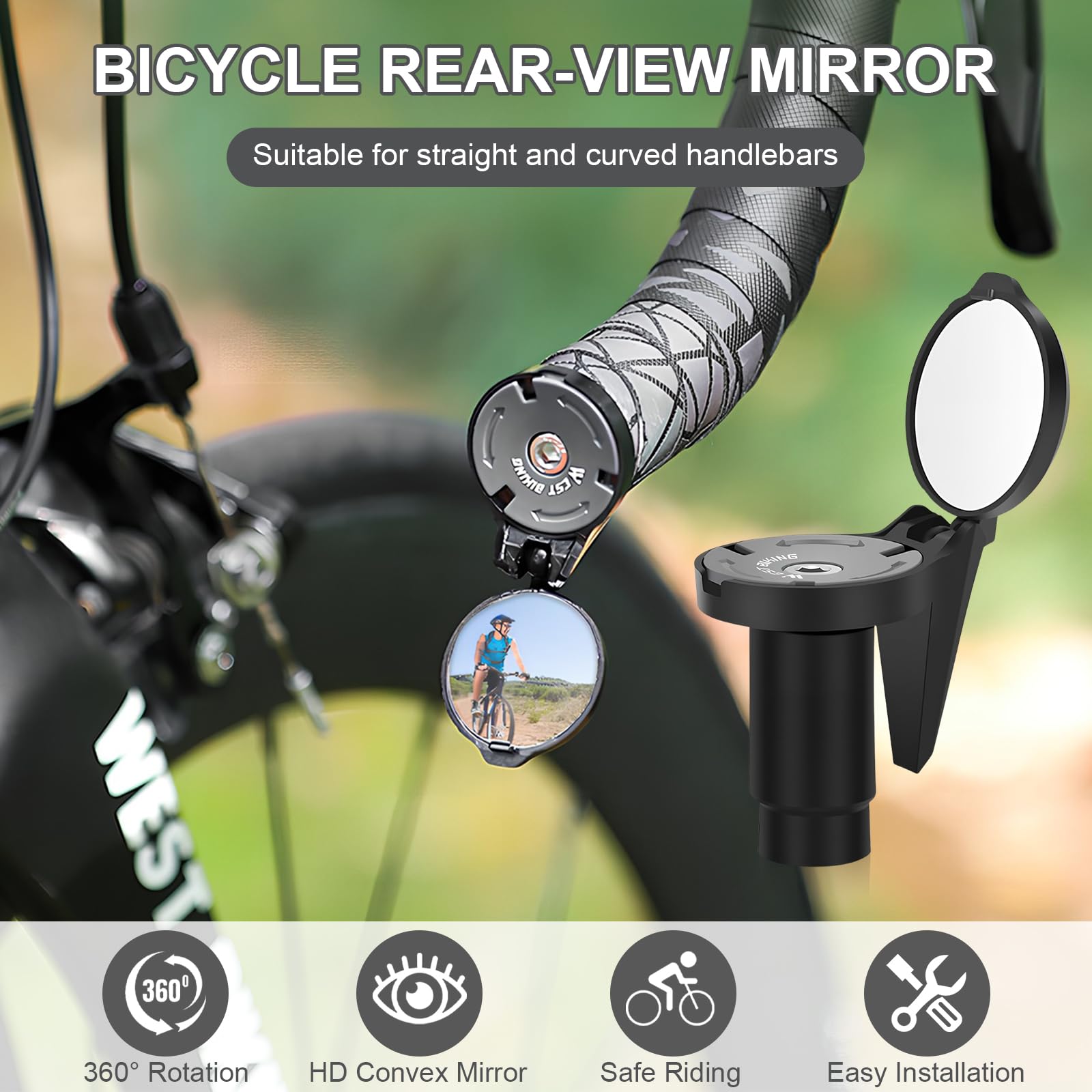 Specchietti Retrovisori Bici 2 Pezzi - HD 360° Regolabili, Per Manubri 16-22 Mm, Mountain Bike - Foto 2