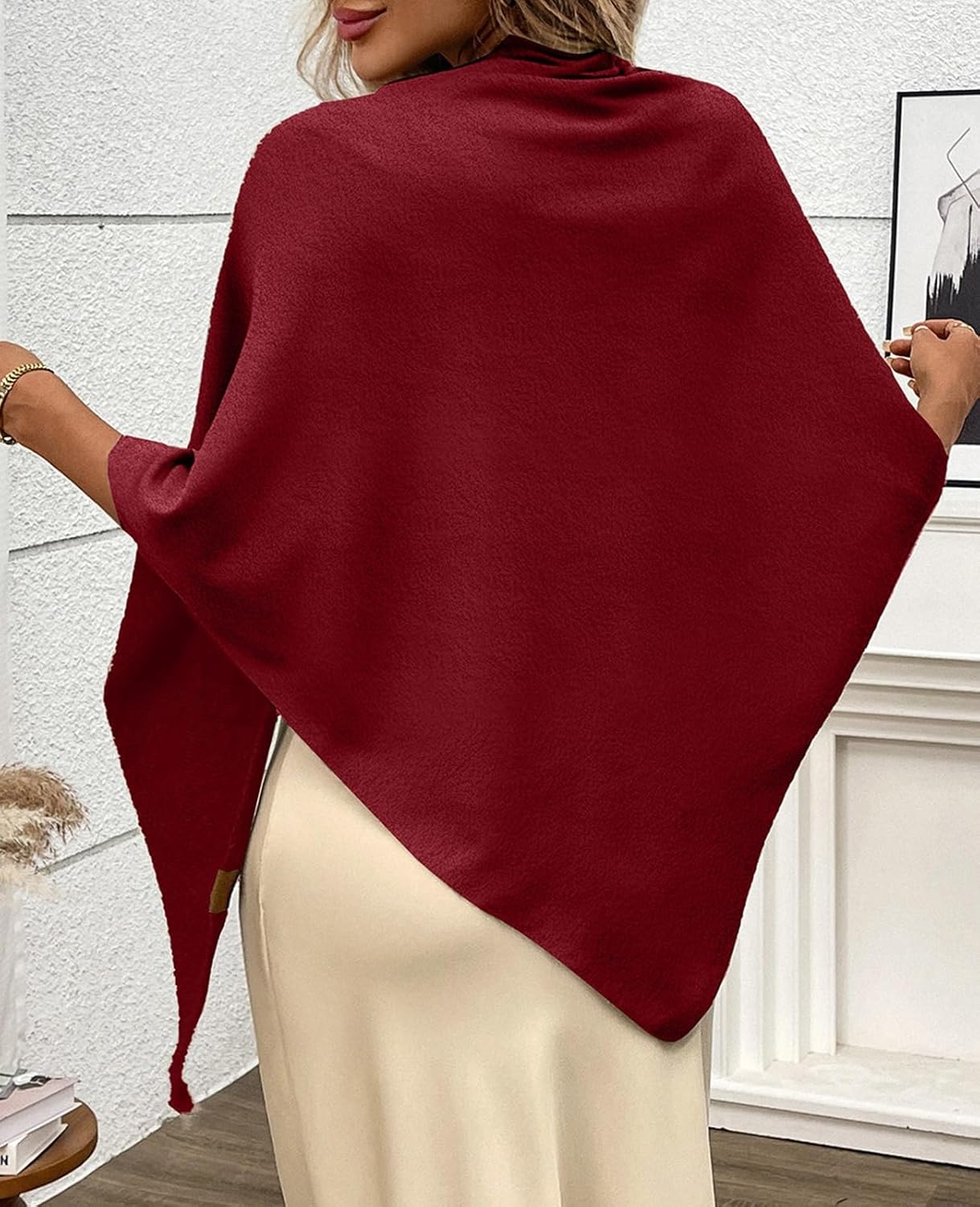 Womens Knitted Shawl Wraps Casual Solid Color Cape Scarf Comfortable Triangle Pashmina Shoulder Sweater - Image 5