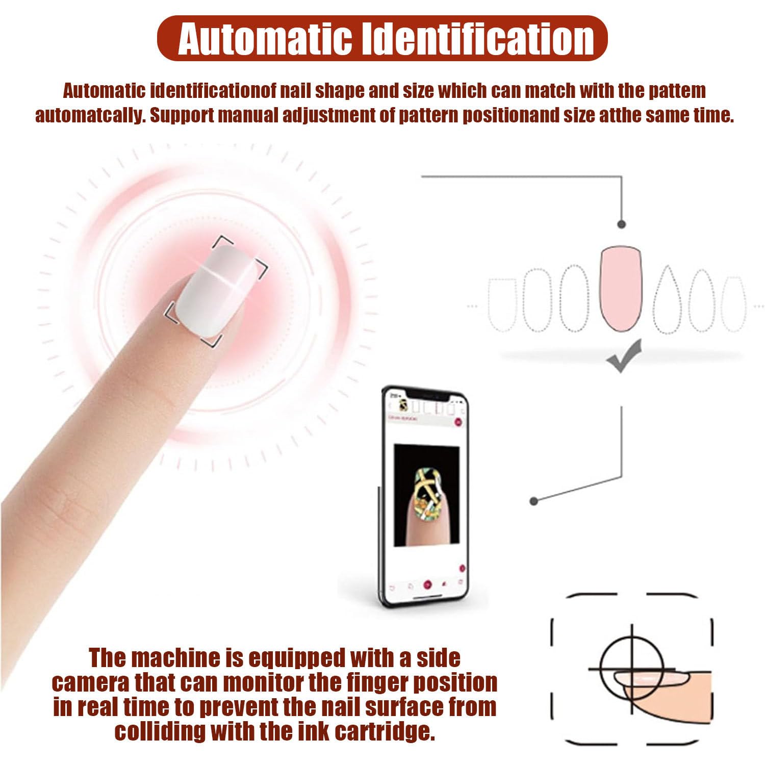 3D-Smart-Nageldrucker, Mini-Leichter Kommerzieller Nageldrucker, 3D Printer Support App/DIY, Nail Art Printer Machine, Nailart-Maschine, 30 Sekunden Malen Für Mädchen-Heimnägel White