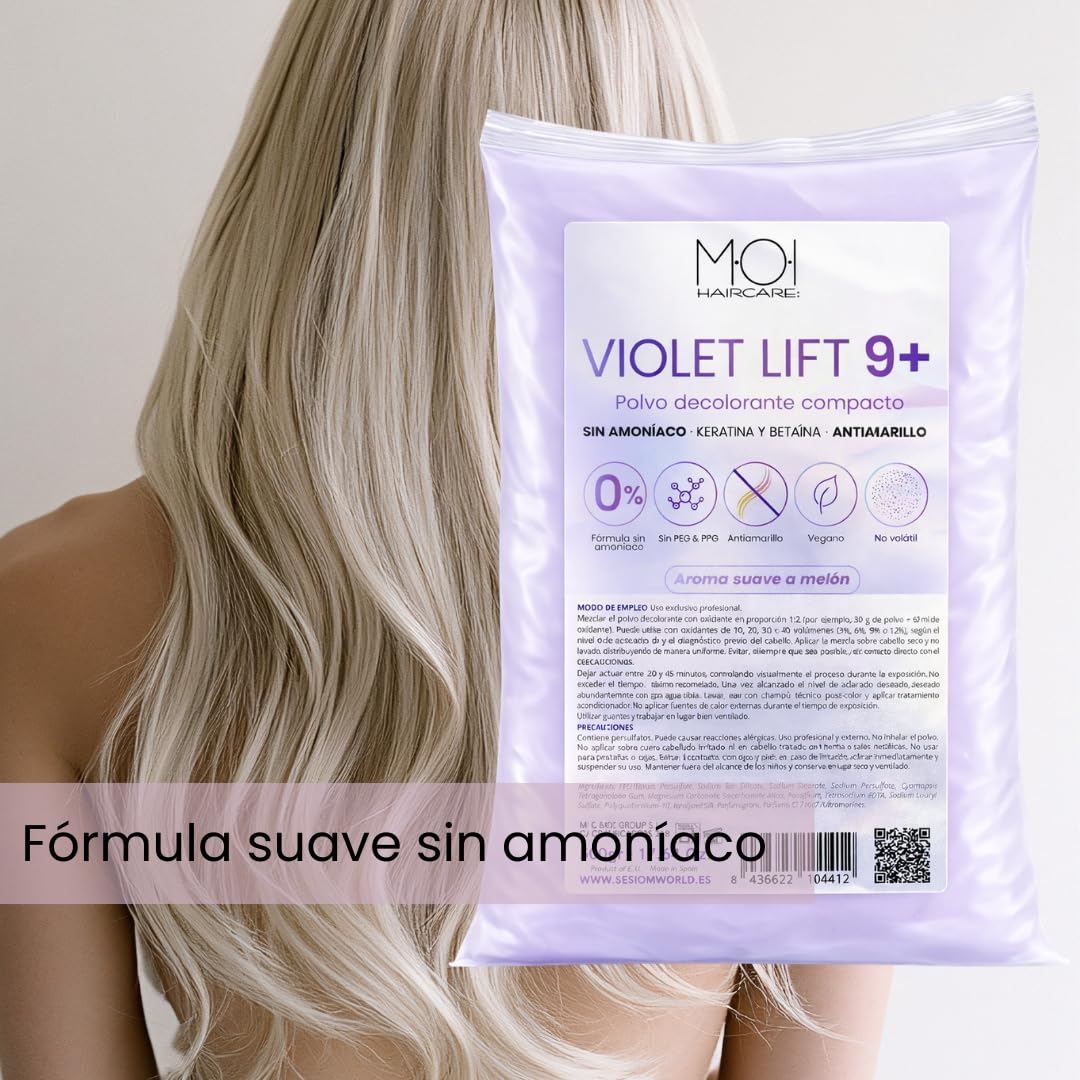 Polvo Decolorante Profesional Violeta 9 tonos de aclarado | Fórmula SIN AMONÍACO | DUST FREE | Antiamarillo | Protege la fibra capilar gracias a la Keratina y Betaína | Olor a Melón. 500g MOI HAIRCARE — view 4