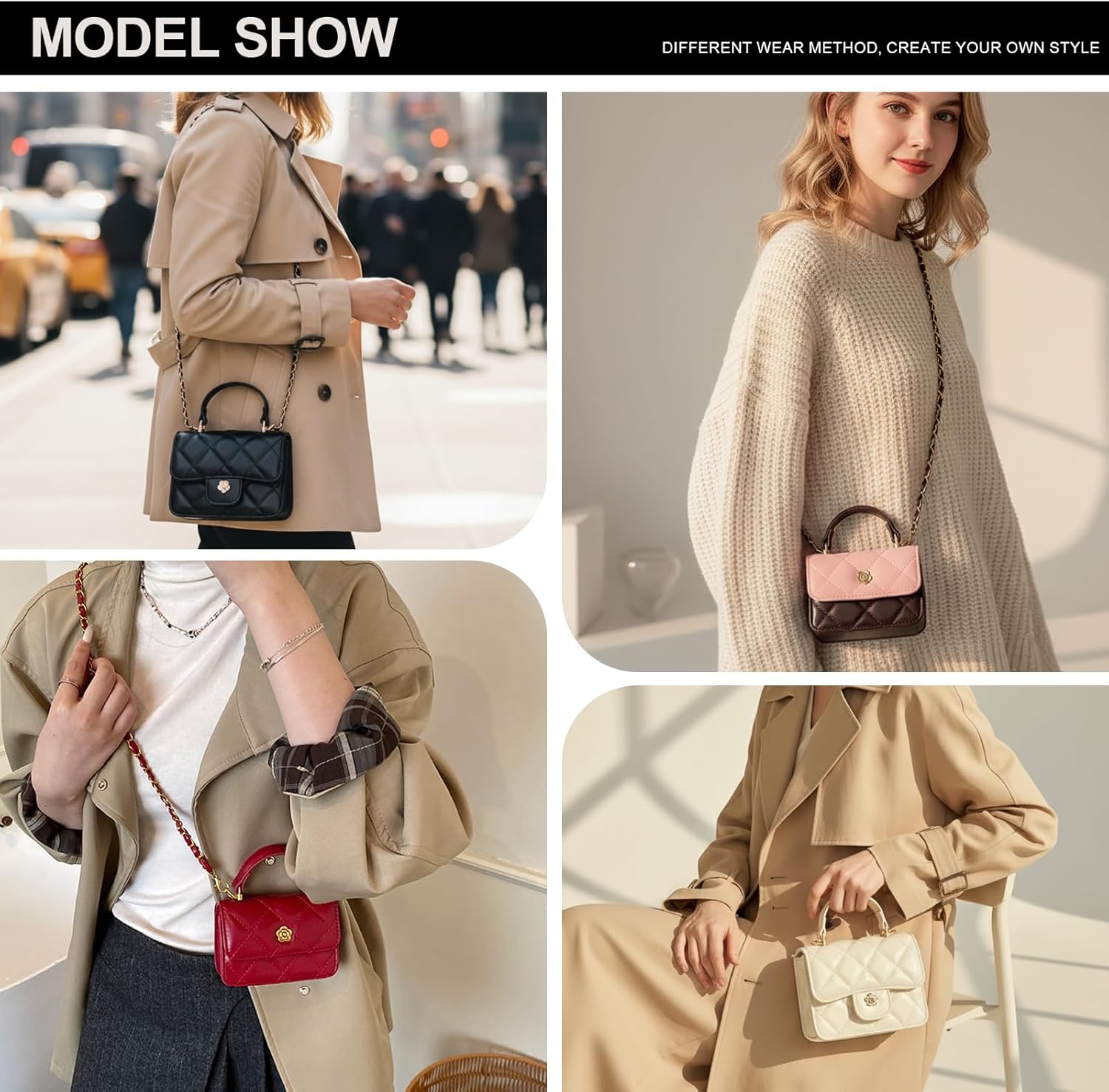 YAMEIZE Mini PU Leather Chain Belt Purse for Women Quilted Waist Tote Bag Crossbody Fanny Pack Detachable Belt Chain - Image 2