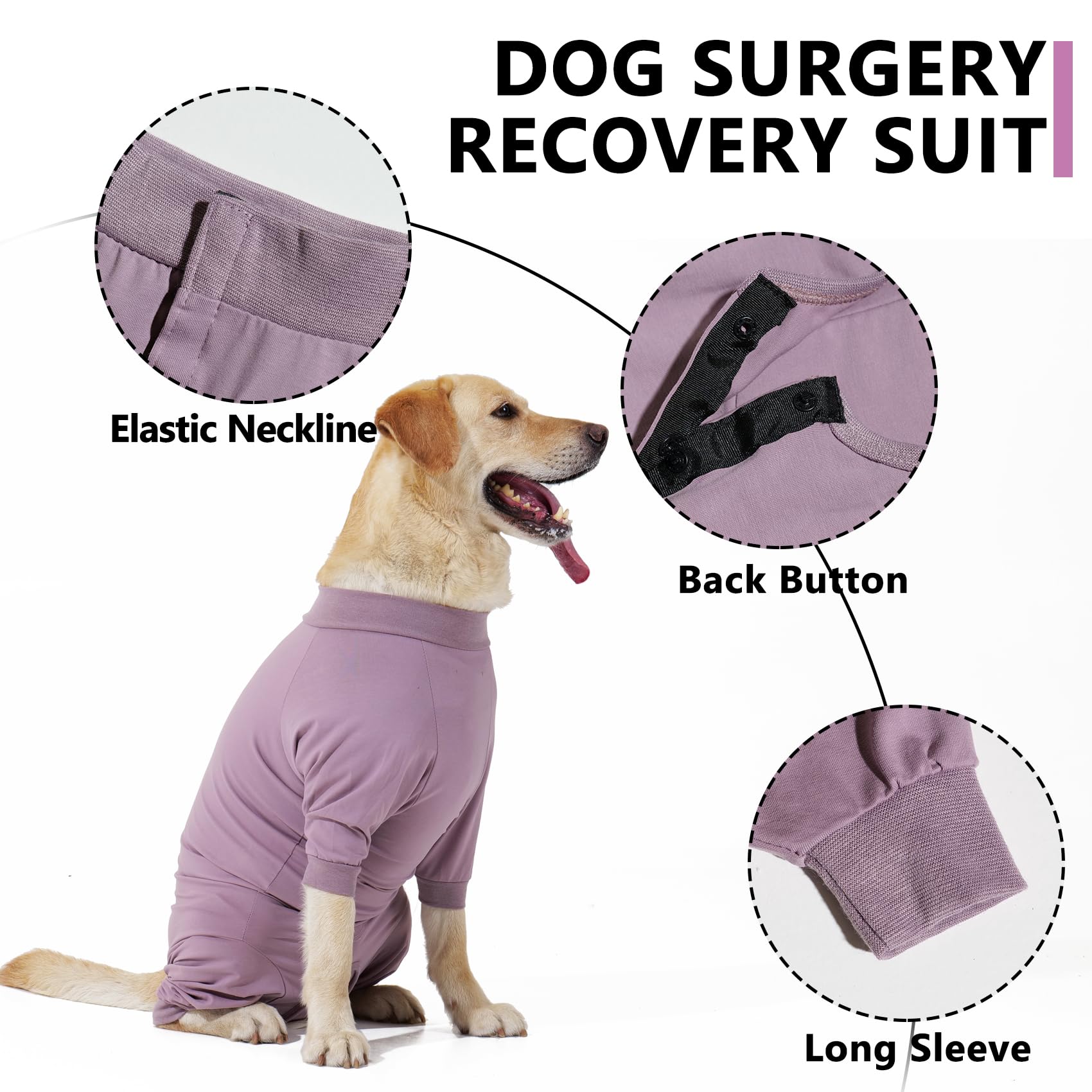 LIANZIMAU Body Perro Post Cirugía Hembra Manga Larga - Body Quirurgico Perro Anti-Lameduras Trajes recuperación quirúrgica caninos para Perros Medianos y Grandes, Alternativa al Collar Isabelino