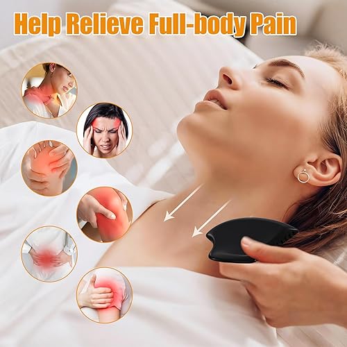 Miniatura 6 de Gua Sha Herramienta de masaje facial Masajeador facial y corporal de jade negro para el bienestar, relajación, masaje de cuello, hombros, espalda,