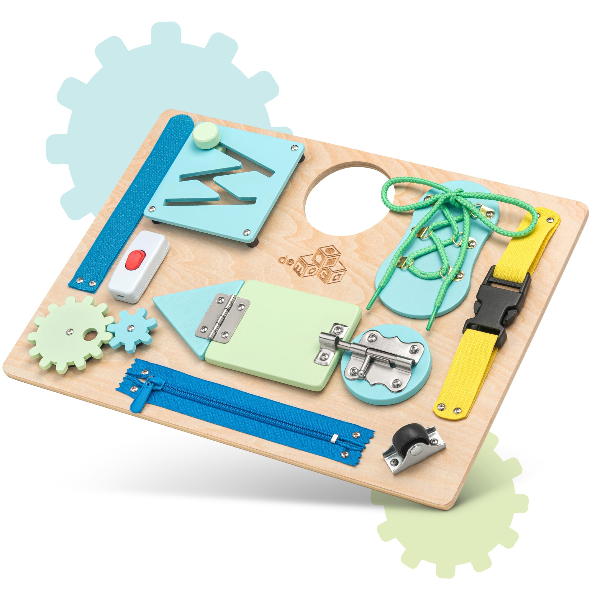 deMoca Montessori Busy Board, Wooden Toy for Toddlers, 10 Activities, Medium, Nature, Model bb