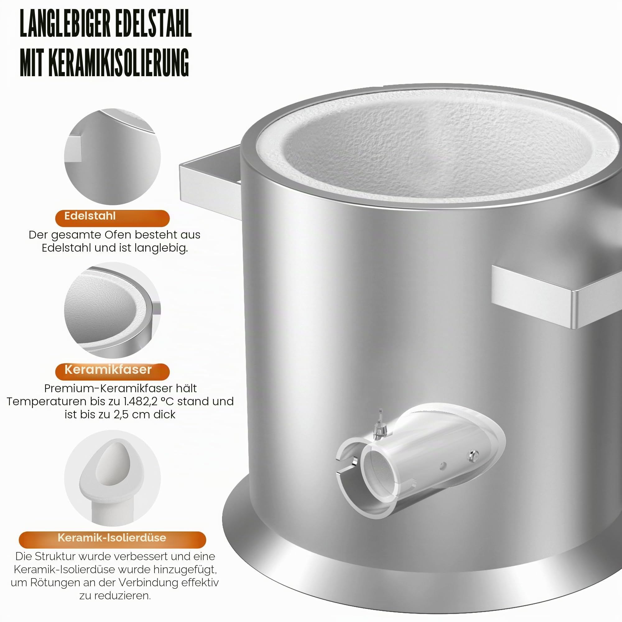 Nelyrho Schmelzofen-Set, 6 kg, Edelstahl-Gießerei mit Tiegel, Tiegelzange, Handschuhen, ideal zum Schmelzen von Gold, Silber, Kupfer und Aluminium, Metall-Recycling-Gusswerkzeug