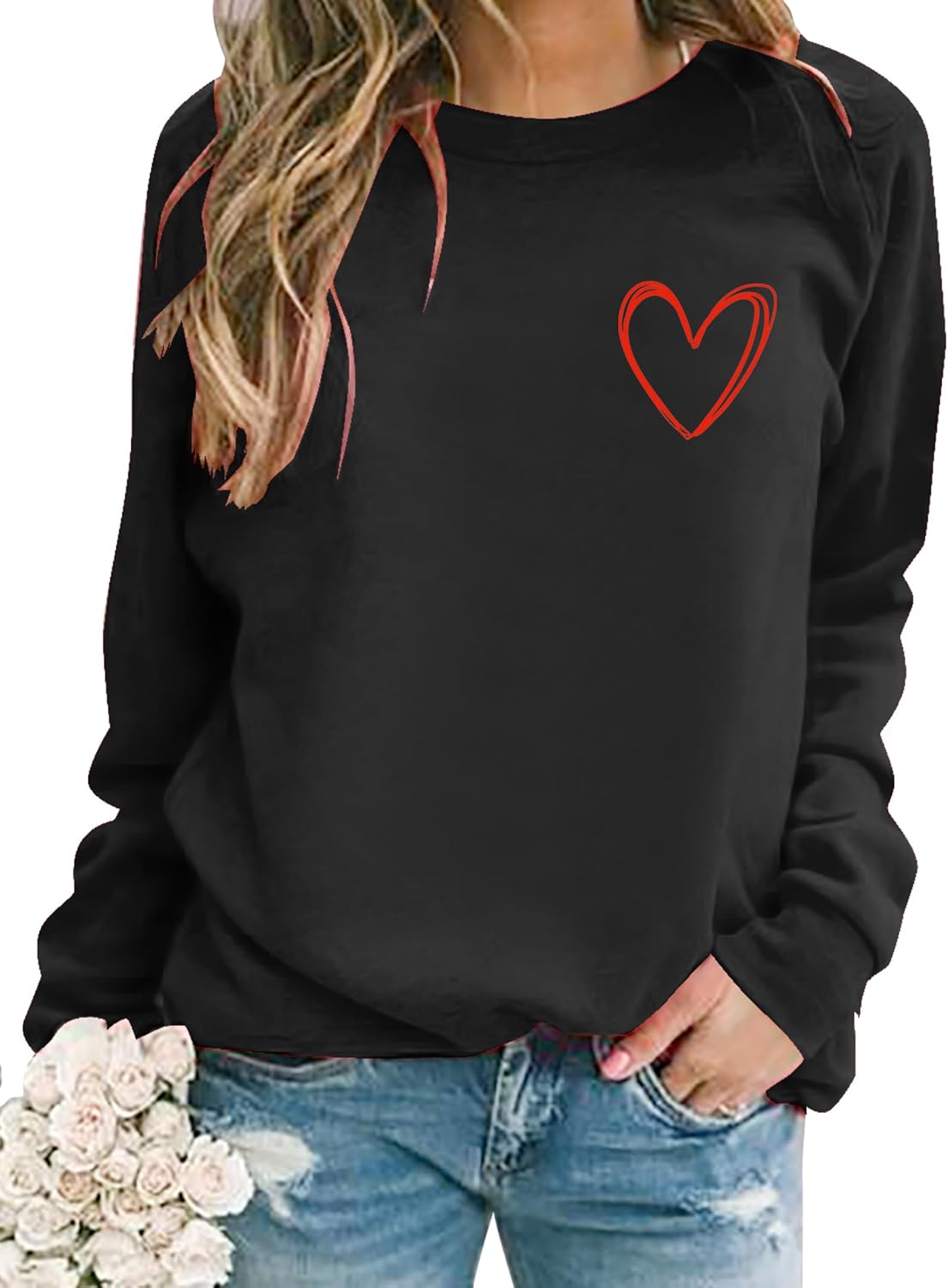 Women Valentines Sweatshirt Love Heart Graphic Print Shirts Valentine’s Day Shirt Vintage Pullover Tops