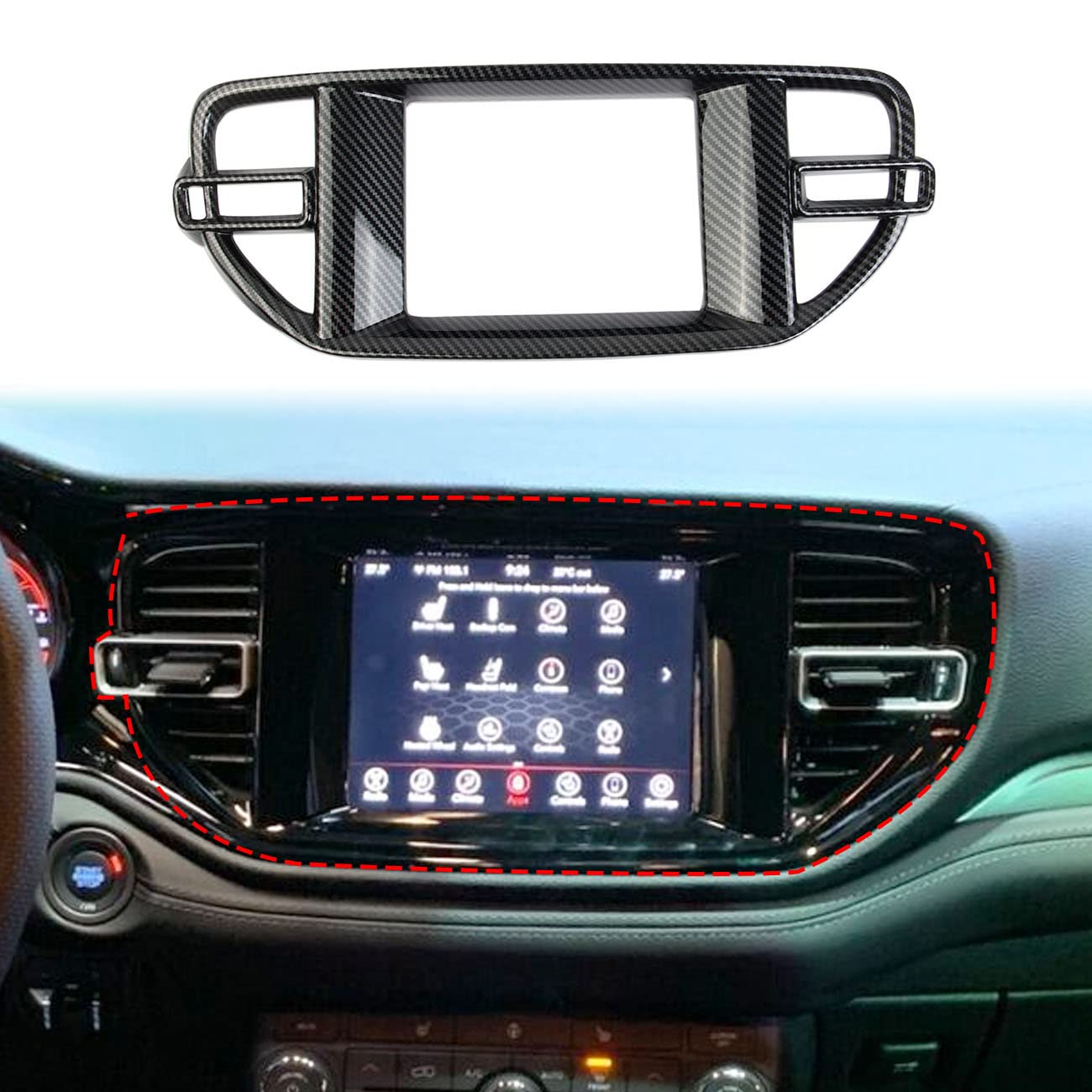 crosselec Carbon Fiber Interior GPS Navigation Panel Frame Air Outlet AC Vent Cover Trim for Dodge Durango 2021+