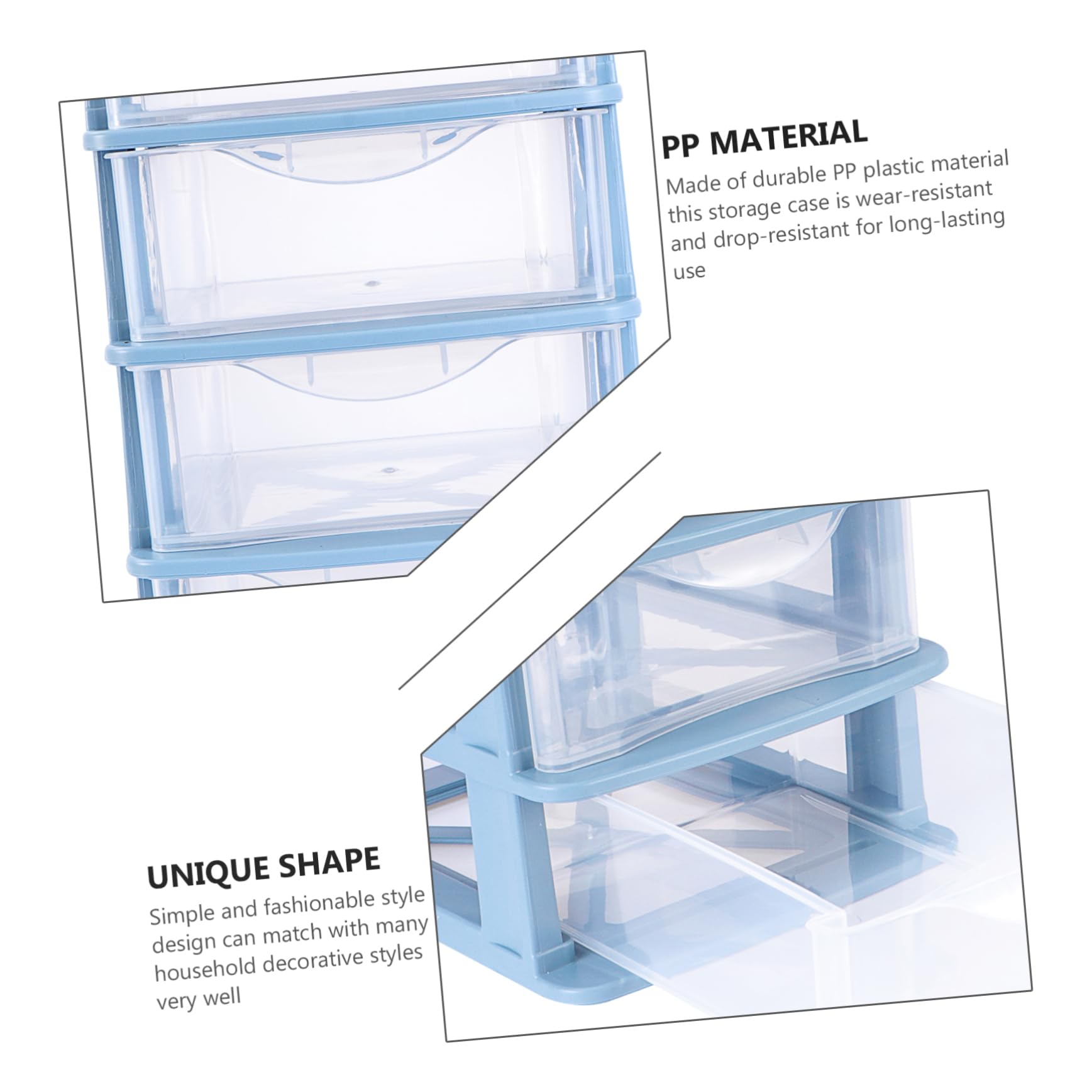 Boîte de Rangement à Tiroirs en Plastique Bleu, 3 Tiroirs