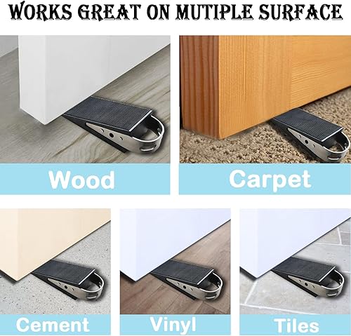 Miniatura 4 de Shackcom Cuña de goma para tope de puerta, 1 paquete de tope de puerta negro resistente adecuado para todo tipo de pisos, con ganchos de acero