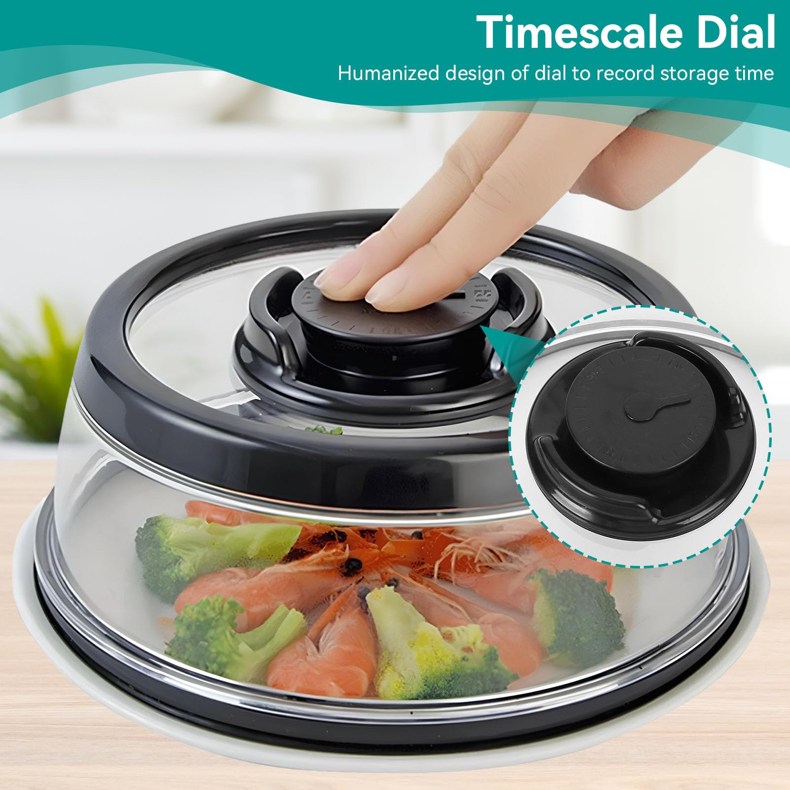 Universal Vacuum Airtight Food Sealer,Vacuum Food Sealer Container Plate Platter Lid Cover Topper Film Food Sealer Lid for Home Kitchen(black)