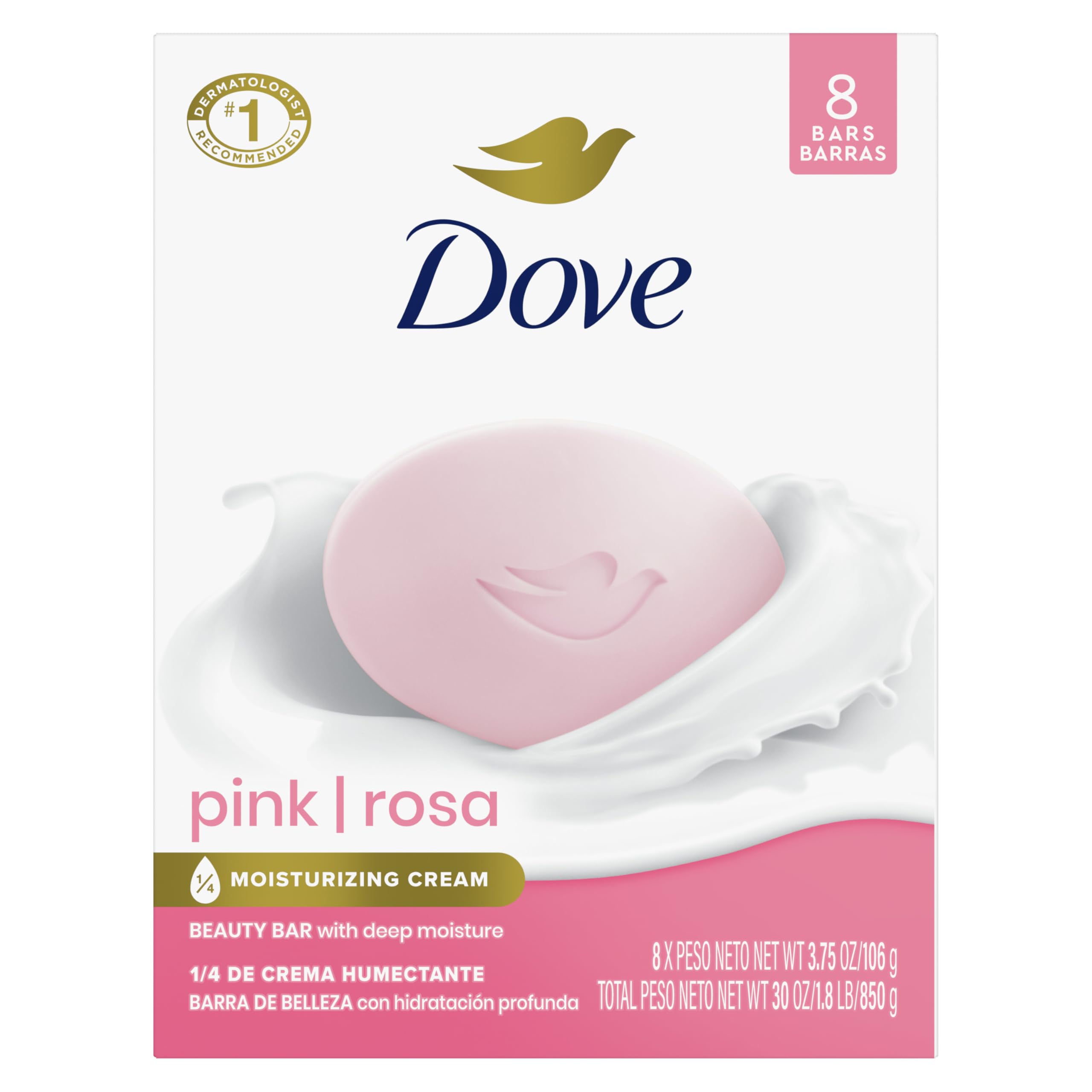 Dove Beauty Bar Soap Pink Rosa 8 Bars for Soft Smooth Skin Cleans Moisturizes 3 75 oz