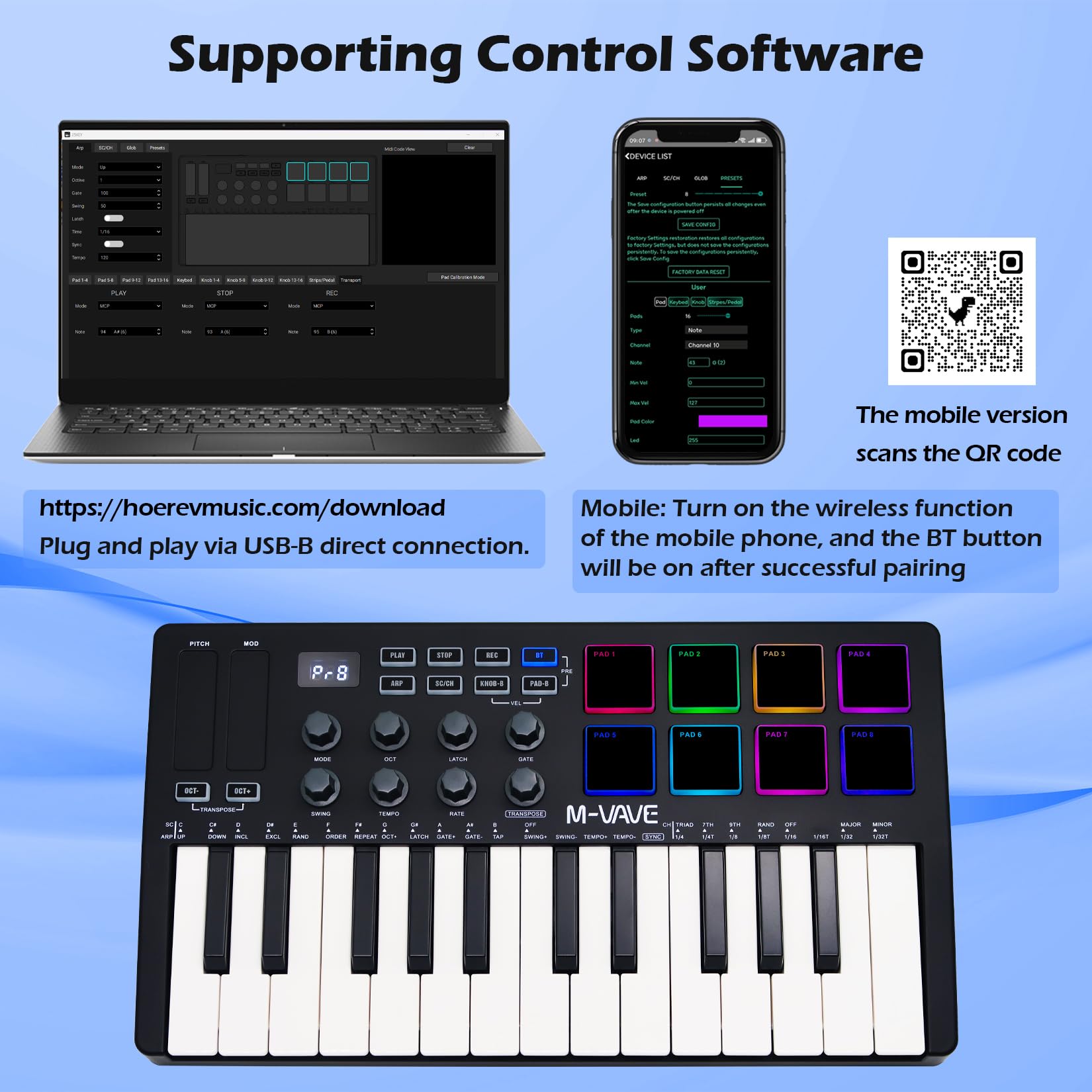 Amazon.com: M-VAVE 25 Keys 8 Backlit Drum Pads MIDI Keyboard