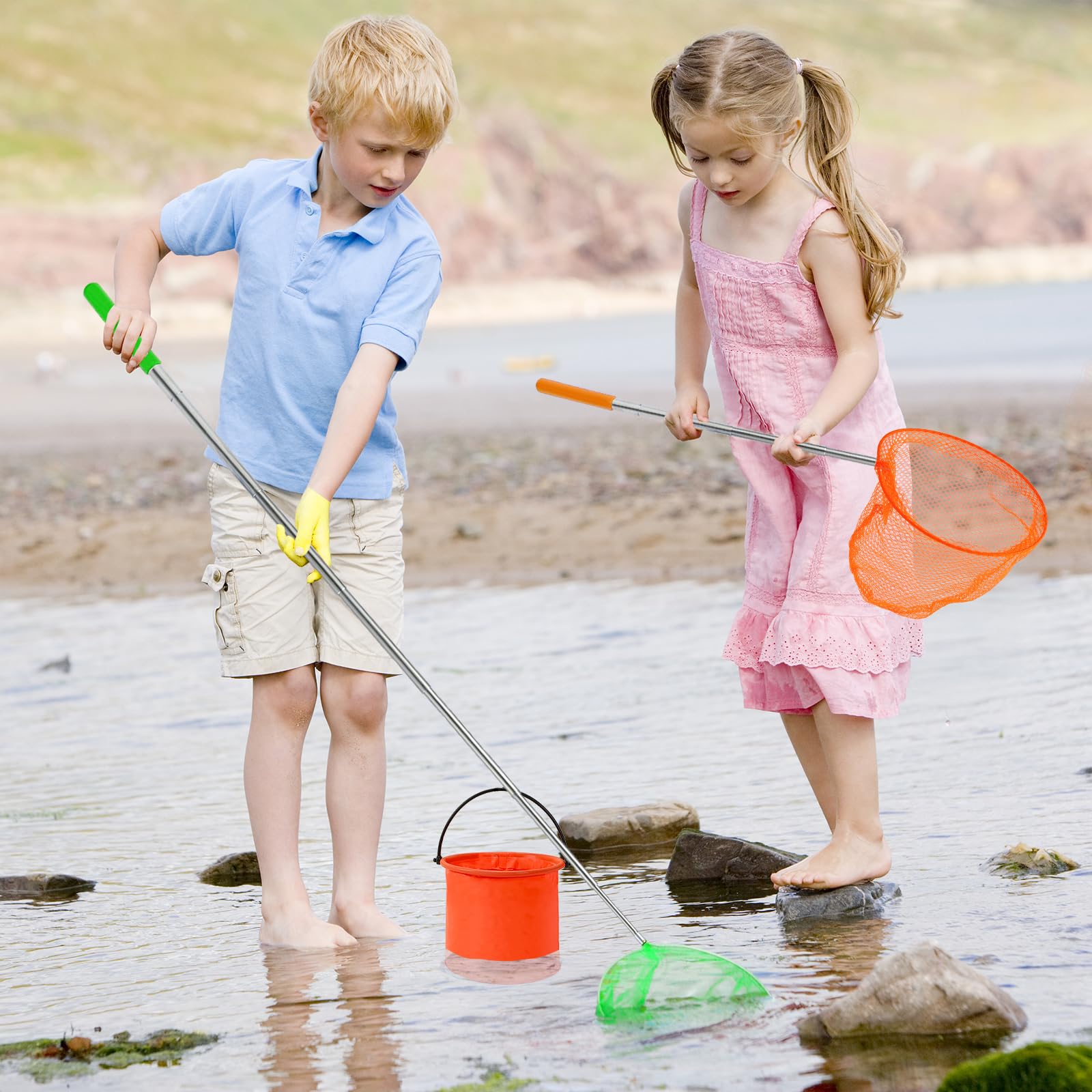 Retino per Bambini, Retino Telescopico per Bambini, Set da 7 Pezzi include 5 Retini per Farfalle e 2 Secchio Pieghevole, Retino da Pesca per Bambini per Catturare Insetti, Pesci, Giardino