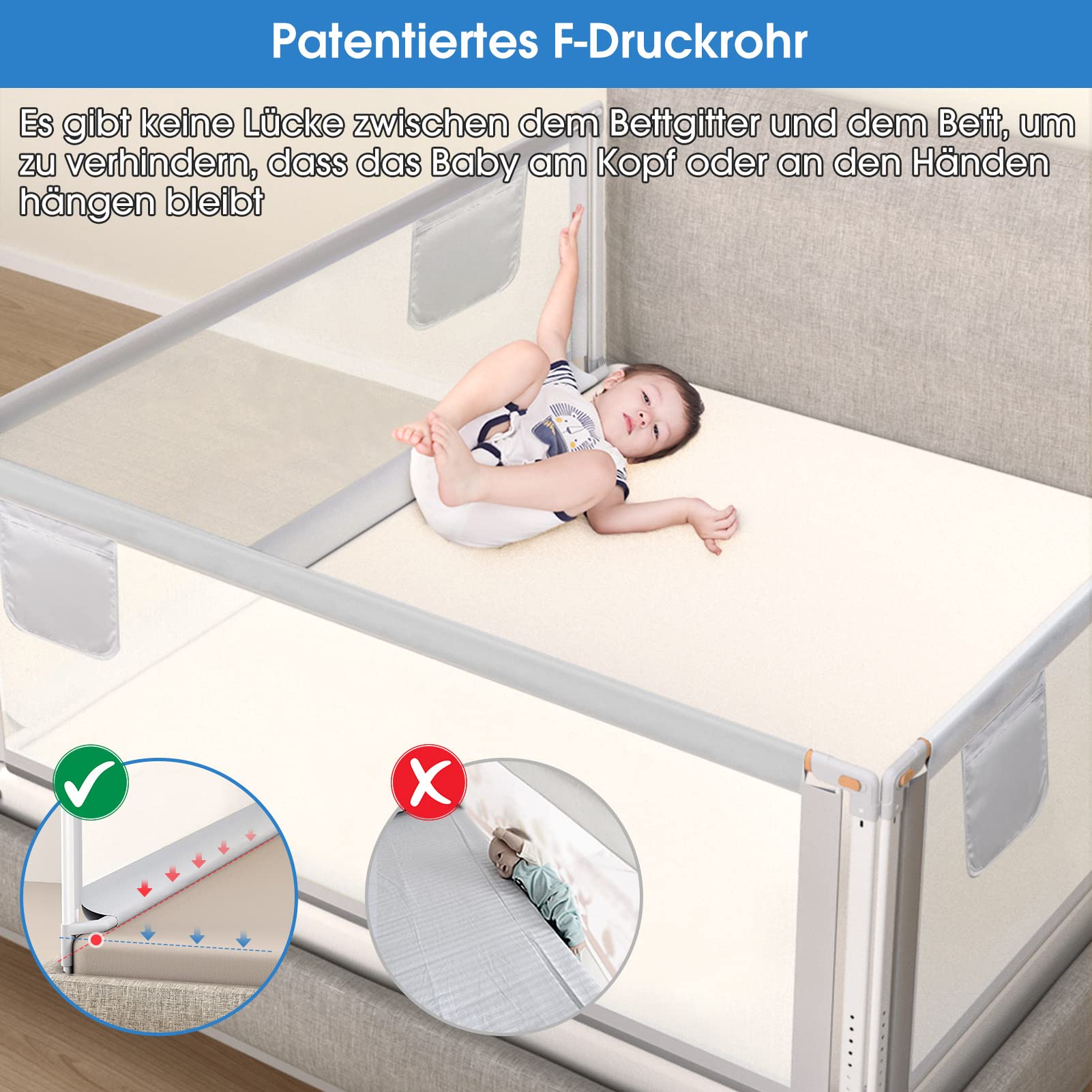YIKANWEN Bettgitter, 200cm Bettschutzgitter ​für Kinder ab 0-10 Jahren, einziehbare Kinderbettgitter Babybettgitter,passend für Kinderbetten, Elternbetten und Alle Massivholzbetten（Nur 1 Stück）