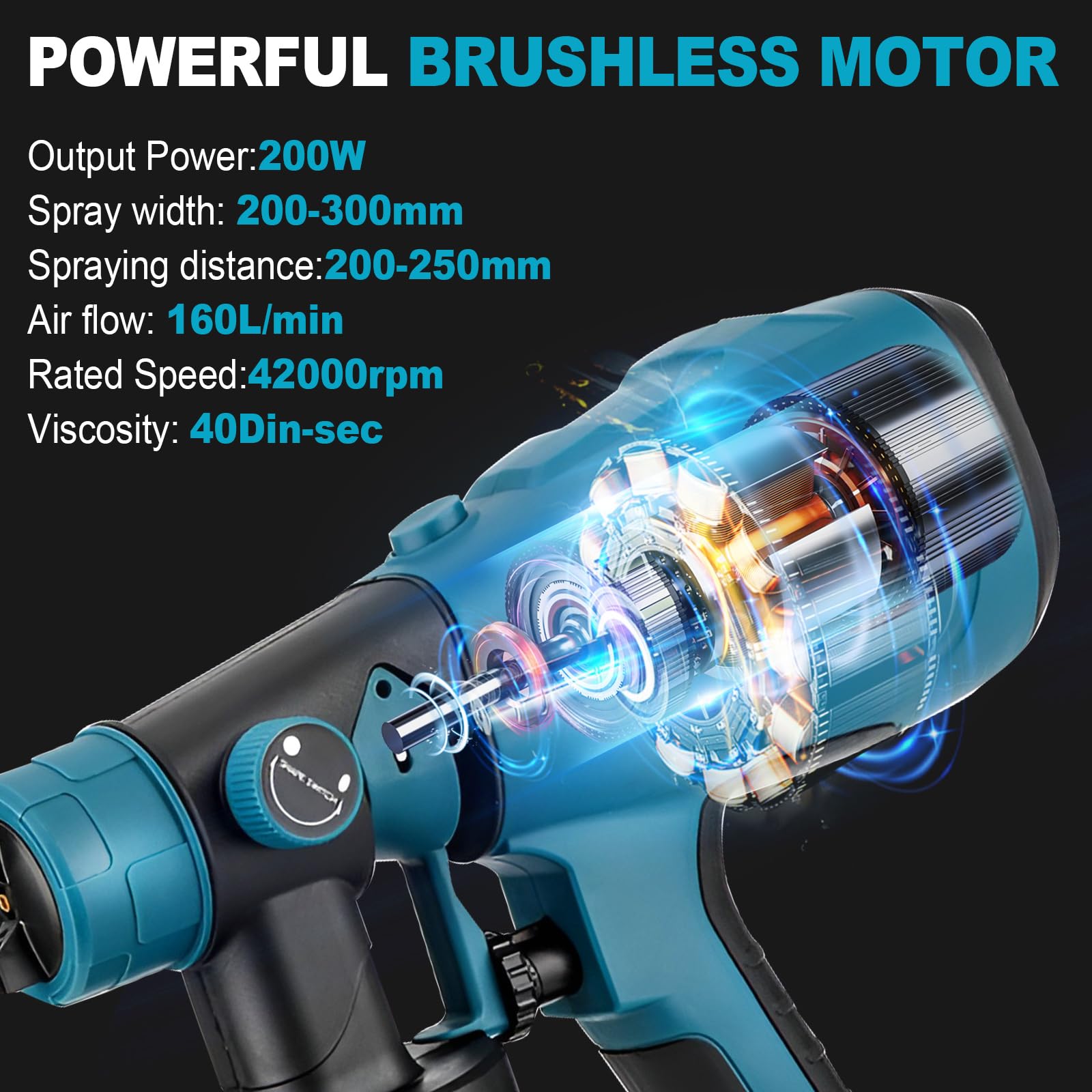 Pulverizador de pintura inalámbrico compatible con batería Bosch de 18 V, pistola de pintura eléctrica de mano HVLP sin escobillas con 4 boquillas, 3 métodos de pulverización para vallas