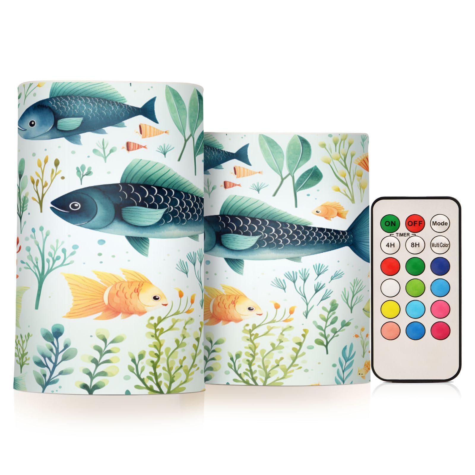 ALAZA 3633-fish Flickering Flameless Candles Battery Operated with Remote Timer,Tea Light Candles LED Pillar Votive Candles Set of 2 for Outdoor Indoor Decorations
