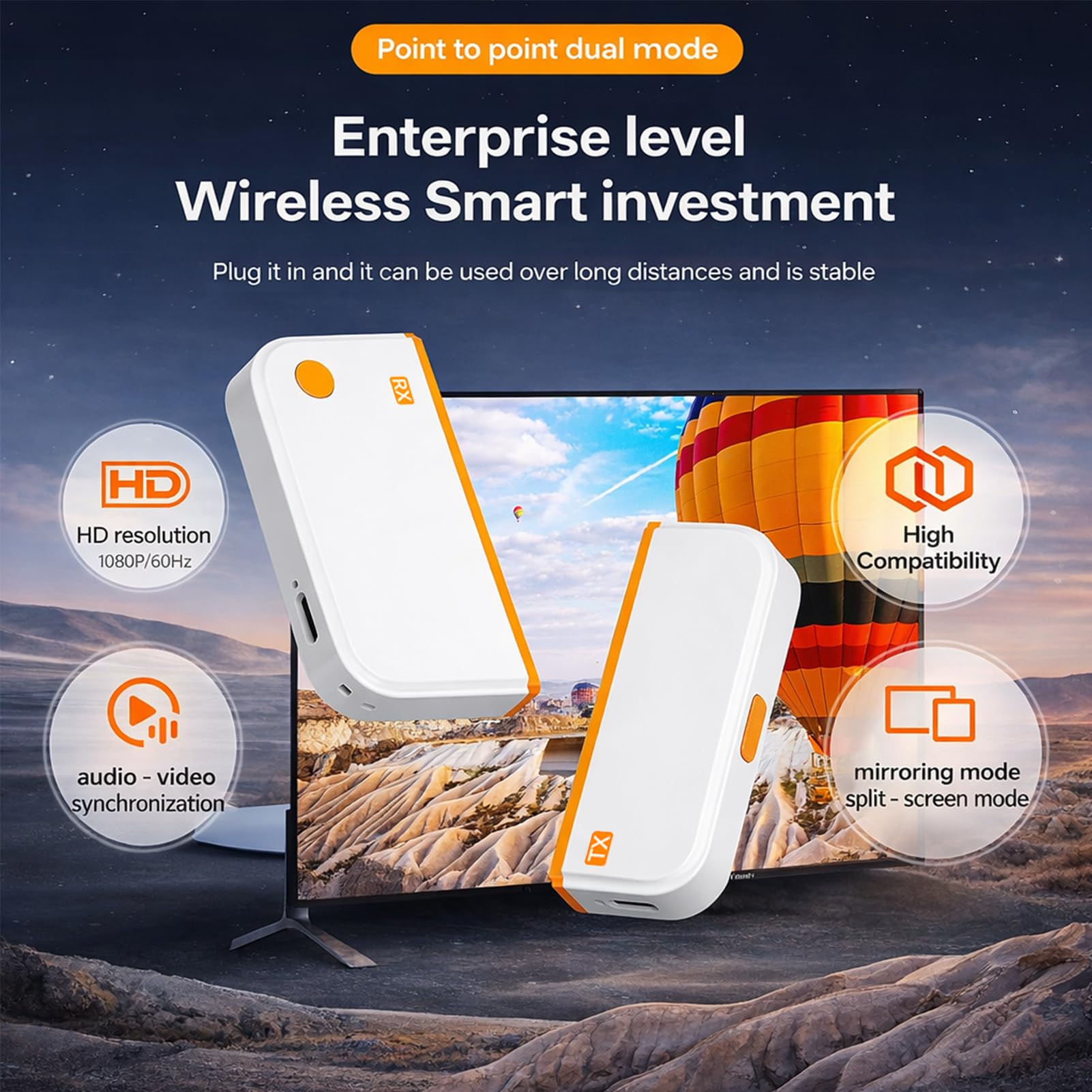 Elprico Trasmettitore e Ricevitore HDMI Wireless, Adattatore Display Wireless per Streaming 1080P 60Hz 5G per Smartphone Laptop Proiettori