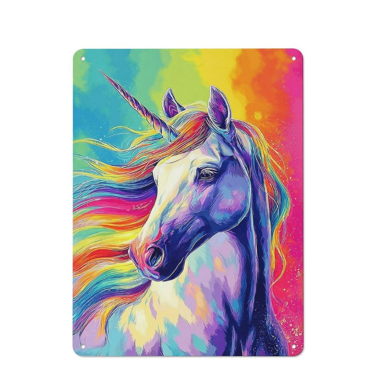 Junmoney Rainbow Unicorn Art Print Vintage Metal Sign 40X30cm For Lounge Or Reading Corner, For Garage, Workshop And Man Cave Decoration
