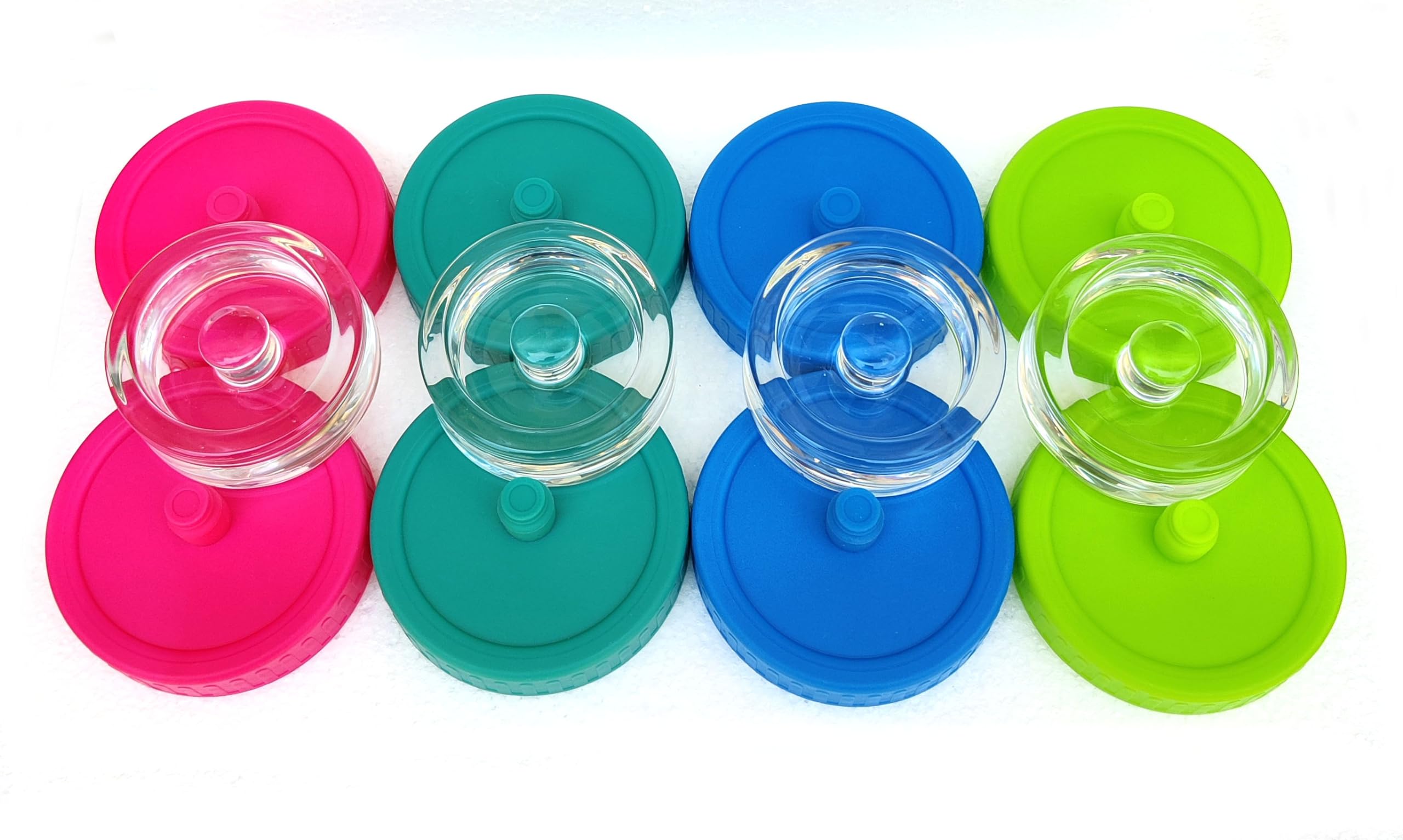 Mason Jar Fermentation Kit, NonSlip Grip Handle Fermentation 4pcs Glass Weights and 8Pcs Waterless Airlock Caps - for Fermenting Sauerkraut, Pickles, Kimchi in Wide Mouth Mason Jars (4)