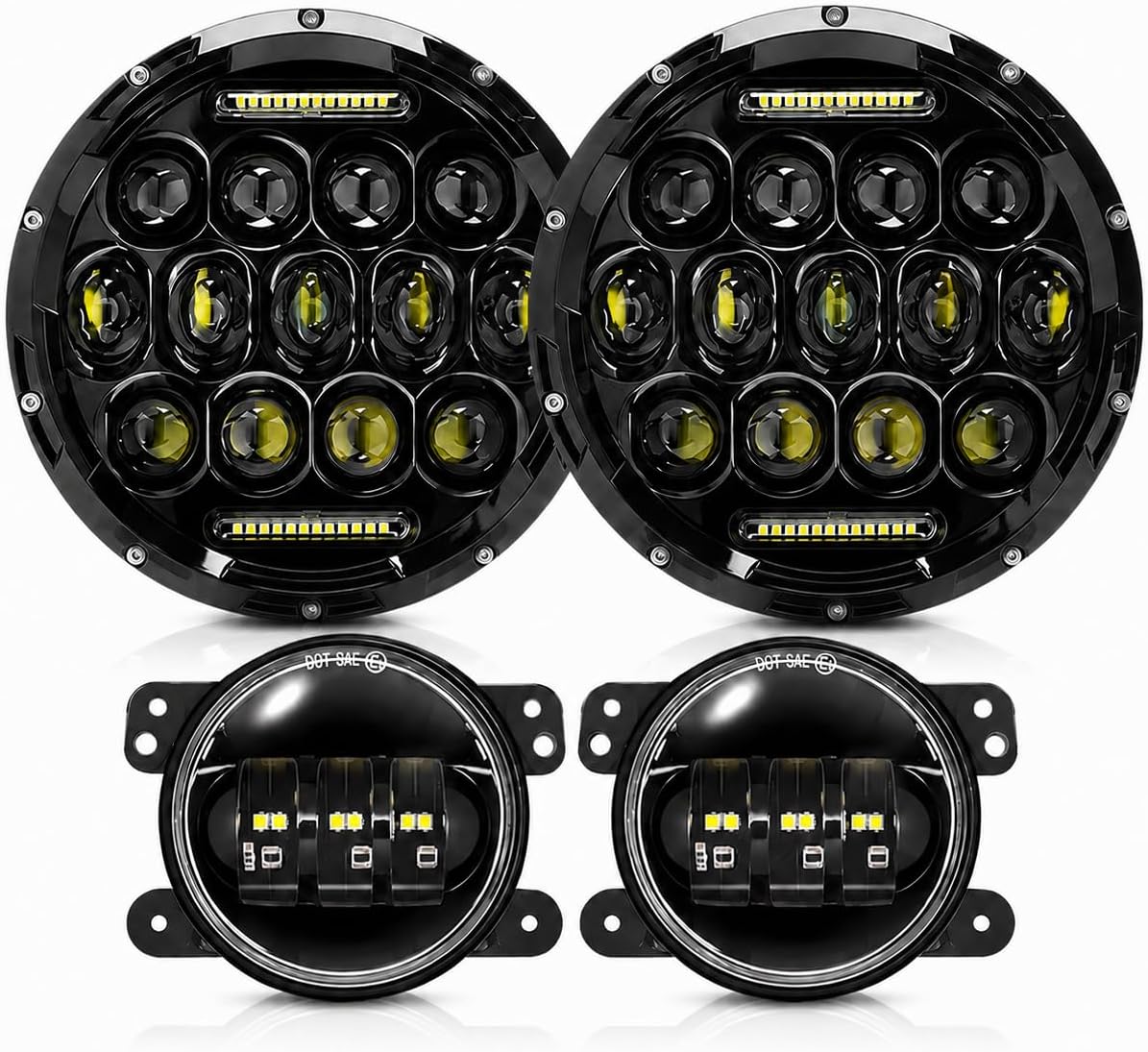 JHLion wrangler headlights๏ผBlack๏ผ+ Fog lights 1000% Brighter LED lights for Wrangler JK/TJ/LJ 1997-2020