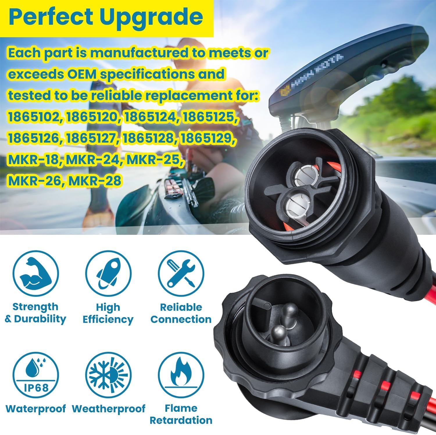 MKR-28 - Connettore e presa motore compatibile con trolling, 60 A, 48 V, sistema impermeabile per acqua dolce e salata, ricambio per Minn Kota 1865120 MKR-26 MKR-25 MKR-24 MKR-18, con supporto