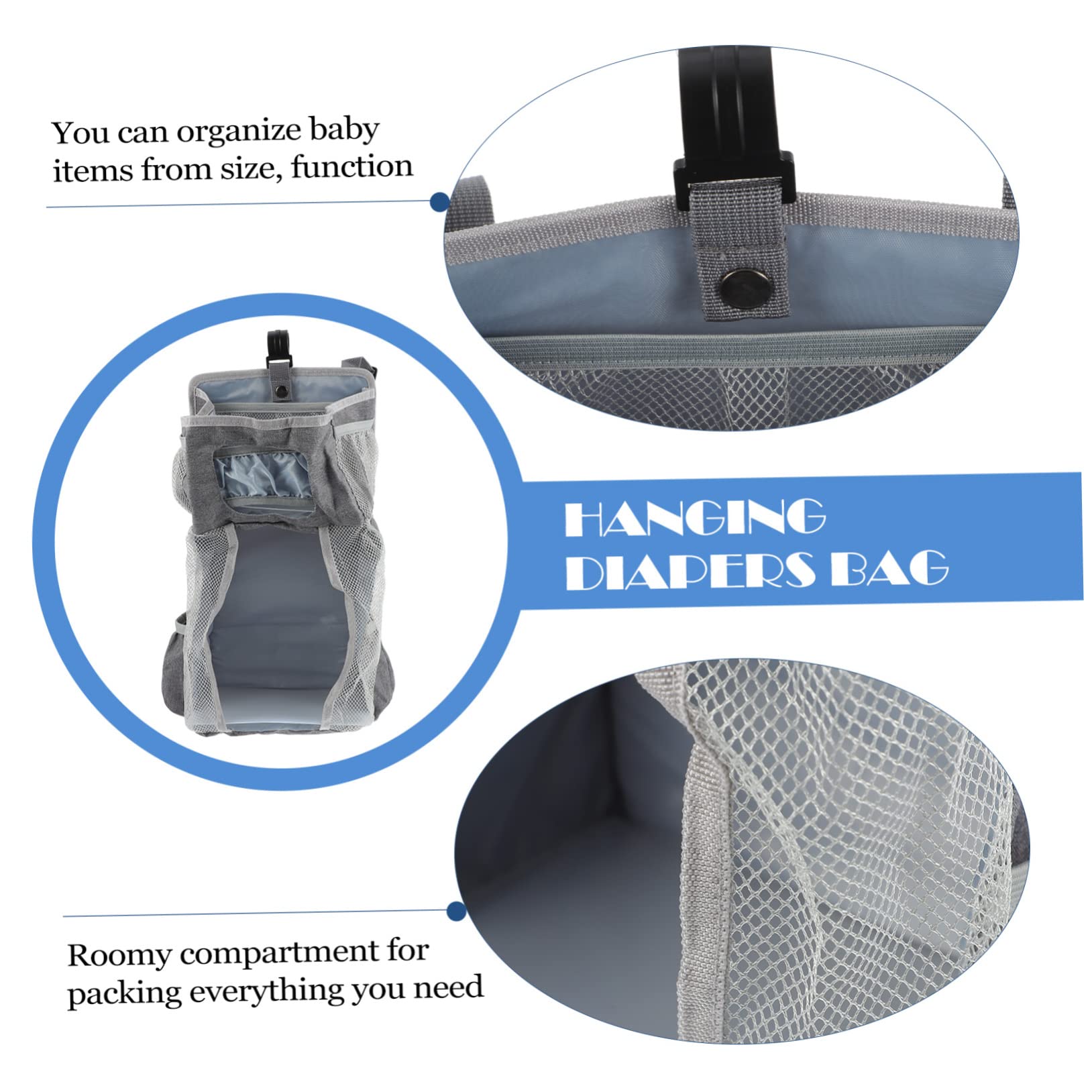 Abaodam Pochette à Couches Suspendue pour Bébé, Organisation Chambre, Compartiment Spacieux en Polyester, Fixation Ferme au Guidon