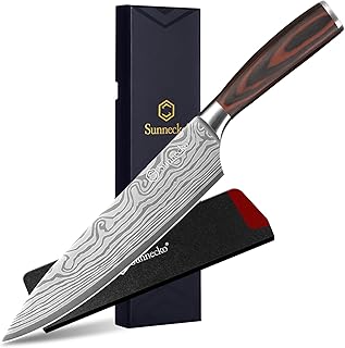 Sunnecko 20cm Messer Küchenmesser Kochmesser - Küchenmesser Profi Messer Scharfes Chefmesser Edelstahl Fleischmesser mit P...