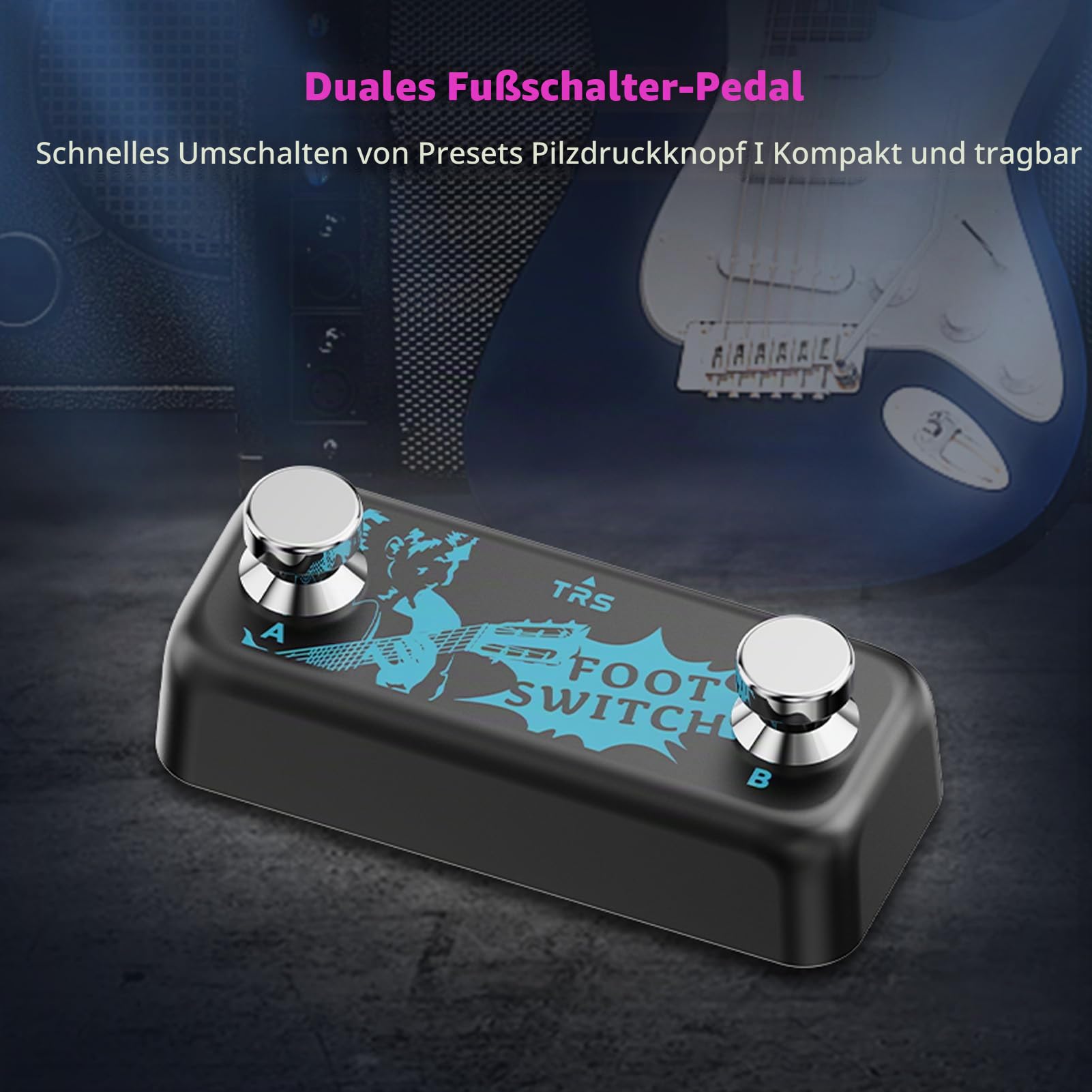 Btuty Dual Footswitch Pedal Momentary, Fußschalter - A B Kanal Fußschalter 6.35mm TRS Stereo-Eingang Plug and Play für umfassende Effekt-Controller-Steuerung Effektpedale