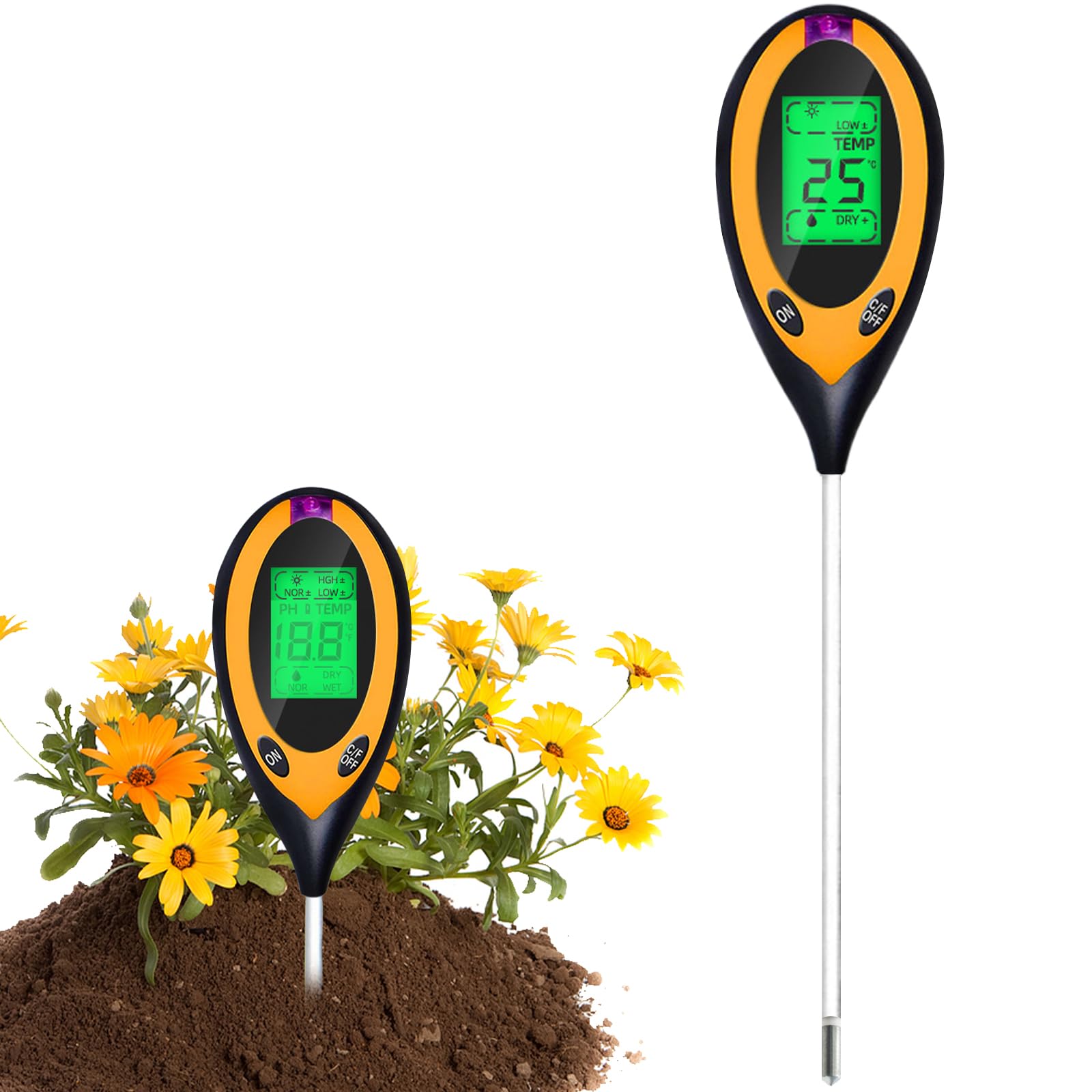 RUTIDA Bodentester, Boden-pH-Messer 4-in-1 Bodentest Messgerät für Feuchtigkeit/Temperatur/pH/Licht, Boden-Feuchtigkeitsmessgerät für Pflanzenerde, Garten, Bauernhof, Rasen