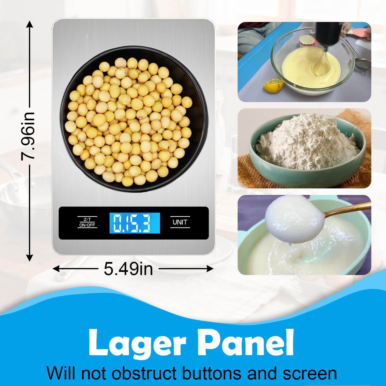 Báscula digital de cocina para alimentos, 15 kg, precisión de 1 g, acero inoxidable, ligera, con baterías, para cocinar, hornear, preparar comidas