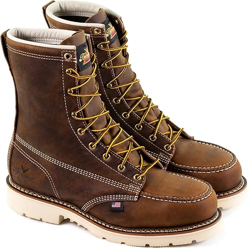 Thorogood American Heritage - Botas de trabajo con punta de acero de 8 pulgadas para hombre, cuero de grano completo con puntera de mocasín, suela