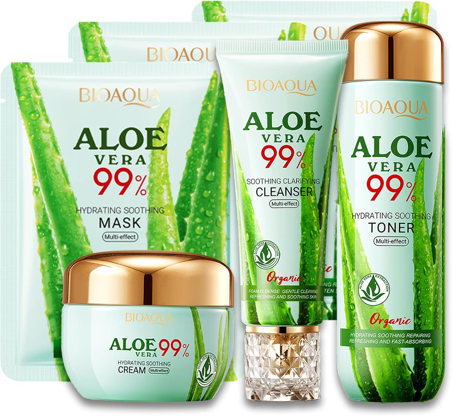 Aloe Vera Skin Care Sets & Kits, Aloe Vera Moisturiser Skincare Set, Aloe Vera Skincare Gift Set For Hydraing & Repair, Aloe Vera With Cleanser, Face Cream, Toner, Face Mask