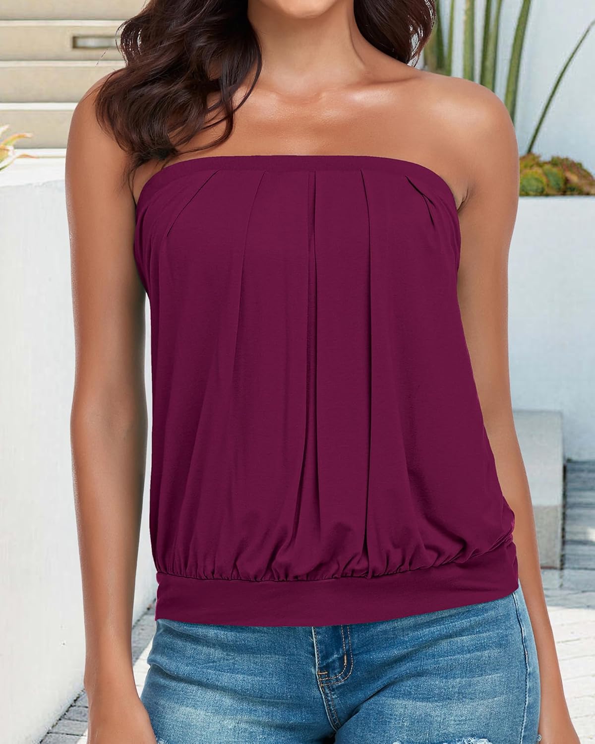 Women's Tube Tops Summer Casual Bandeau Tank Casual Strapless Blouse Off The Shoulder Tunic Shirts - Image 3