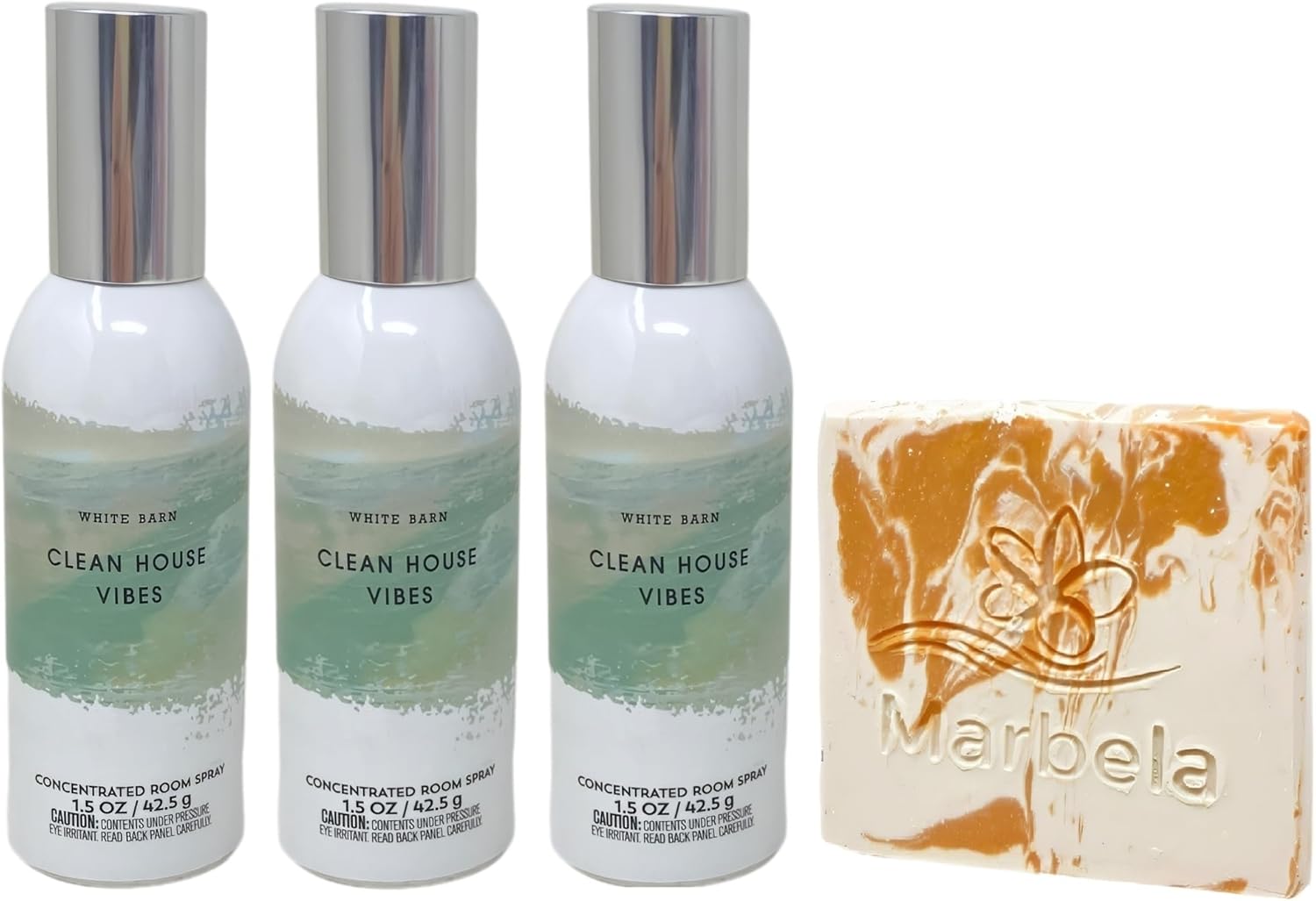 Bath & Body Works Clean House Vibes - 3 Concentrated Room Spray - with a Peach Gardenia Sample Soap
