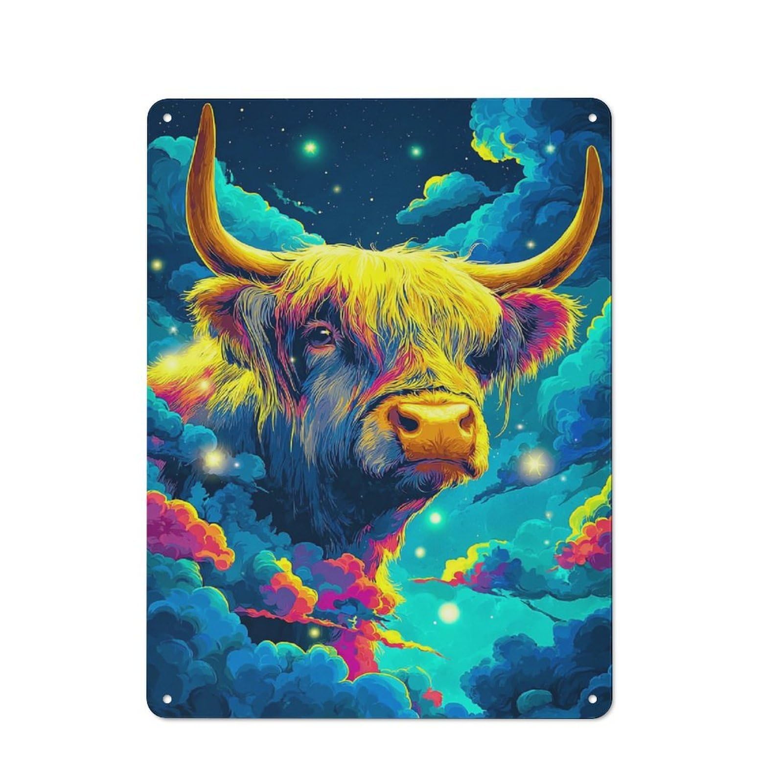 Junmoney Colorful Cosmic Cow Vintage Metal Plaque 40X30cm, Diner Style Decor For Coffee Bar, Kitchen, Bistro Or Tea Corner