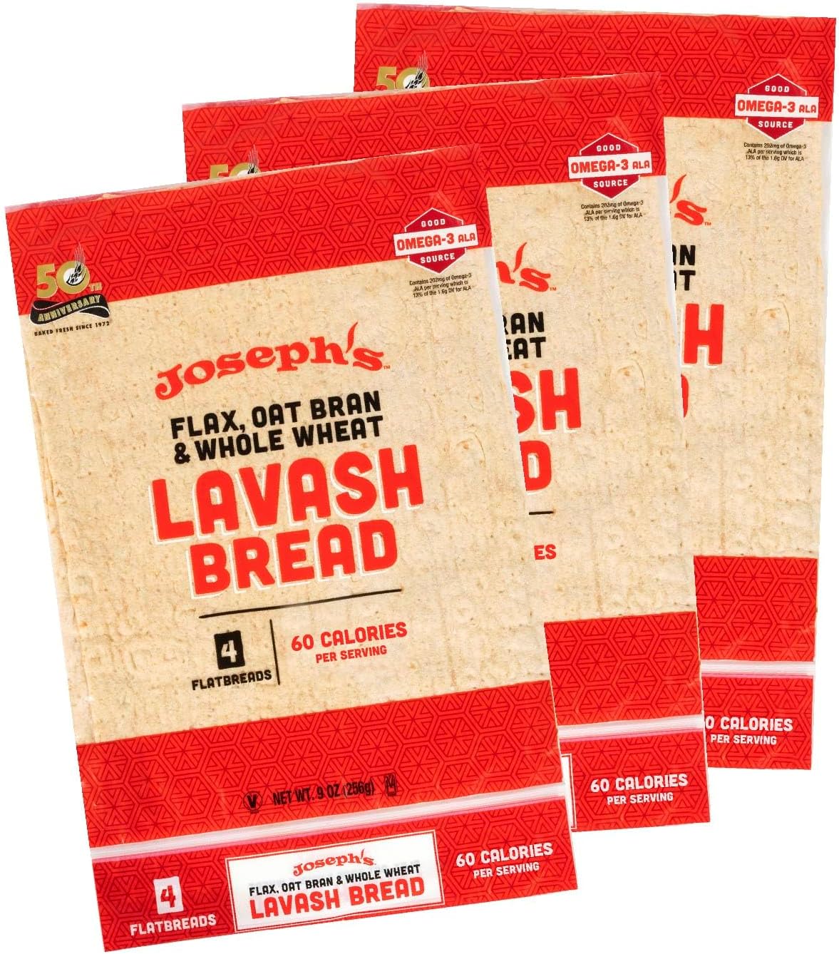 Joseph's Bakery Lavash Bread, Flax Oat Bran & Whole Wheat, Reduced Carb, Fresh Baked (12 Count Flax)