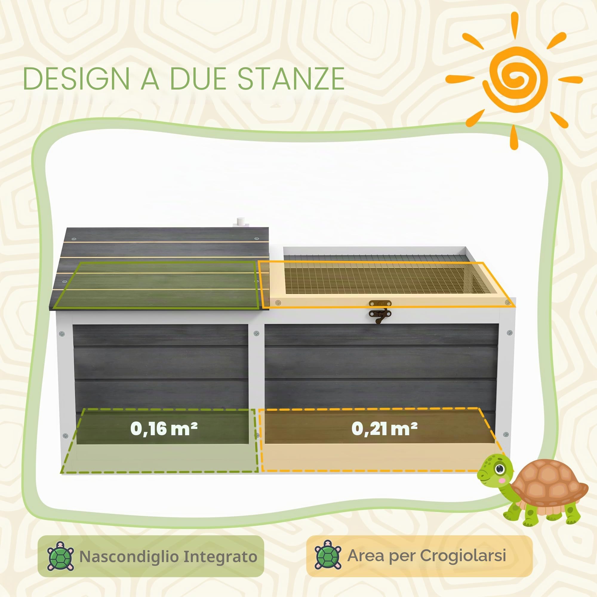 PawHut - Gabbia per Animali Piccoli, Tartaruga, con 2 Ruote, 86 x 54 x 43cm – Legno di Abete