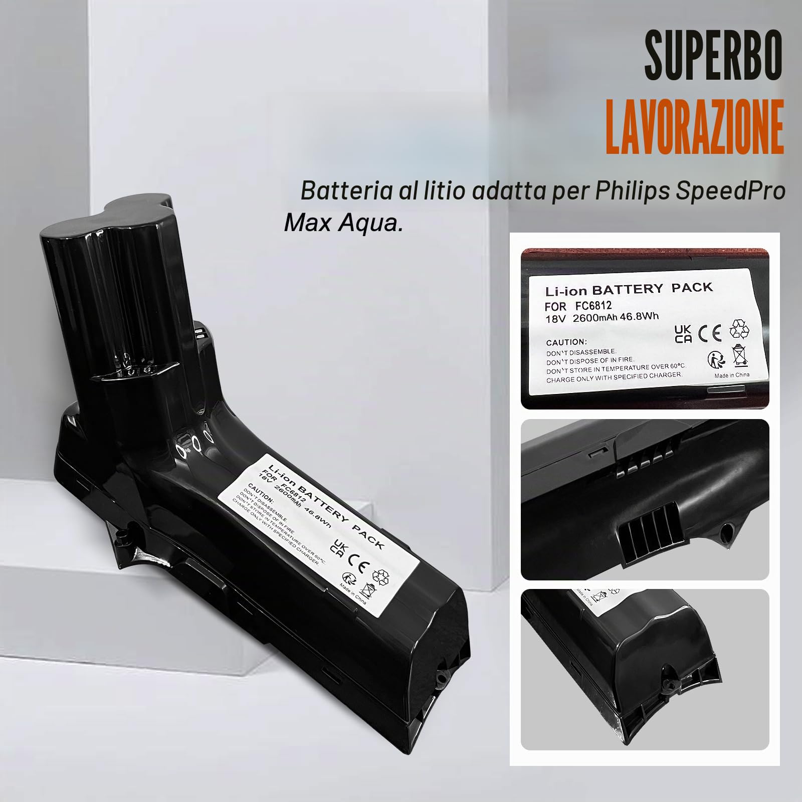 18V Batteria per aspirapolvere Philips, compatibile con Philips SpeedPro Max Aqua, SpeedPro Max Stick, FC6813, FC6814, FC6812, FC6801, ecc. Supporta solo gli aspiratori 18V, non gli aspiratori 25,2V