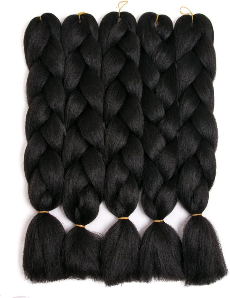 Lady Corner Ombre Braiding Hair 24inch Jumbo Braids High Temperature Fiber Synthetic Hair Extension 5pcs/Lot 100g/pc for Twist Braiding Hair (24inch(Pack of 5), Off Black)