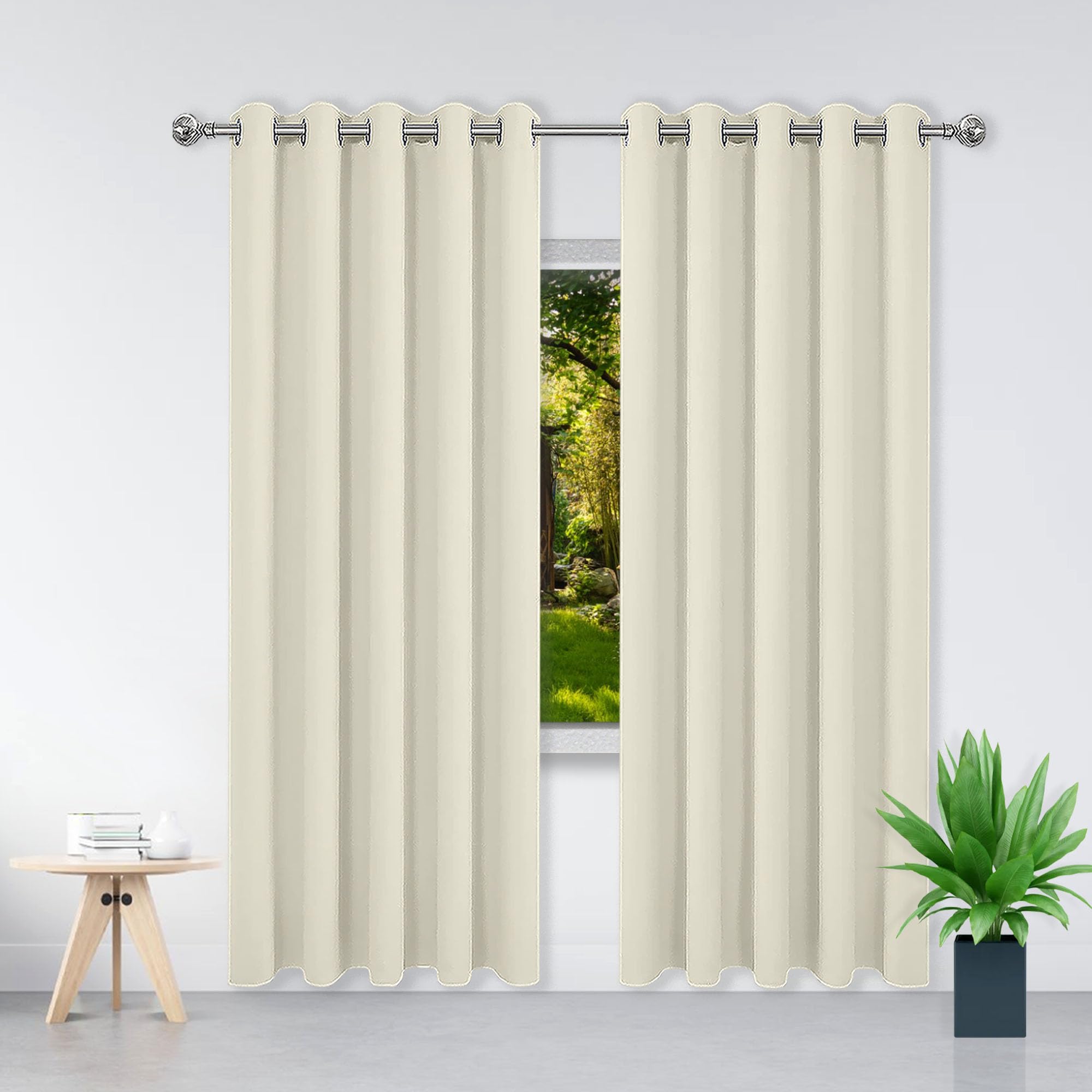 Vorhänge Blickdicht mit Ösen 230 x 230 cm Dicker Stoff Thermovorhänge Gegen Kälte Schöner Weicher Verdunklungsvorhänge mit Ösen, Waschbar für Schlafzimmer, Beige