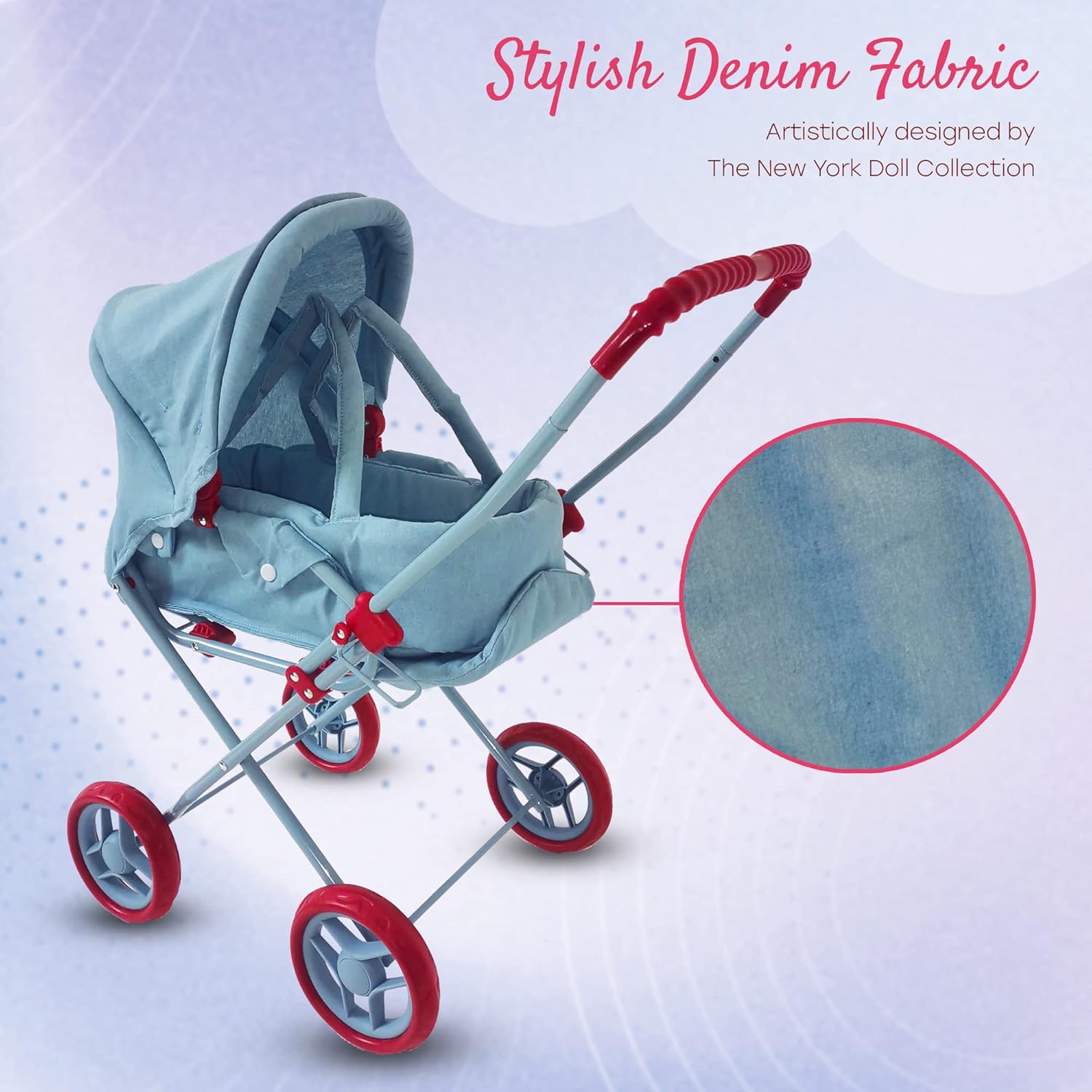 Light Denim 3-in-1 Doll Stroller with Removable Bassinet