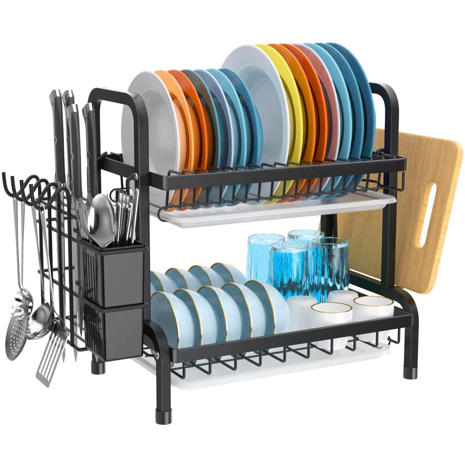 Buy INFOSUN Dish Drying Rack, 2Tier Dish Rack Cup Holder Set, Large