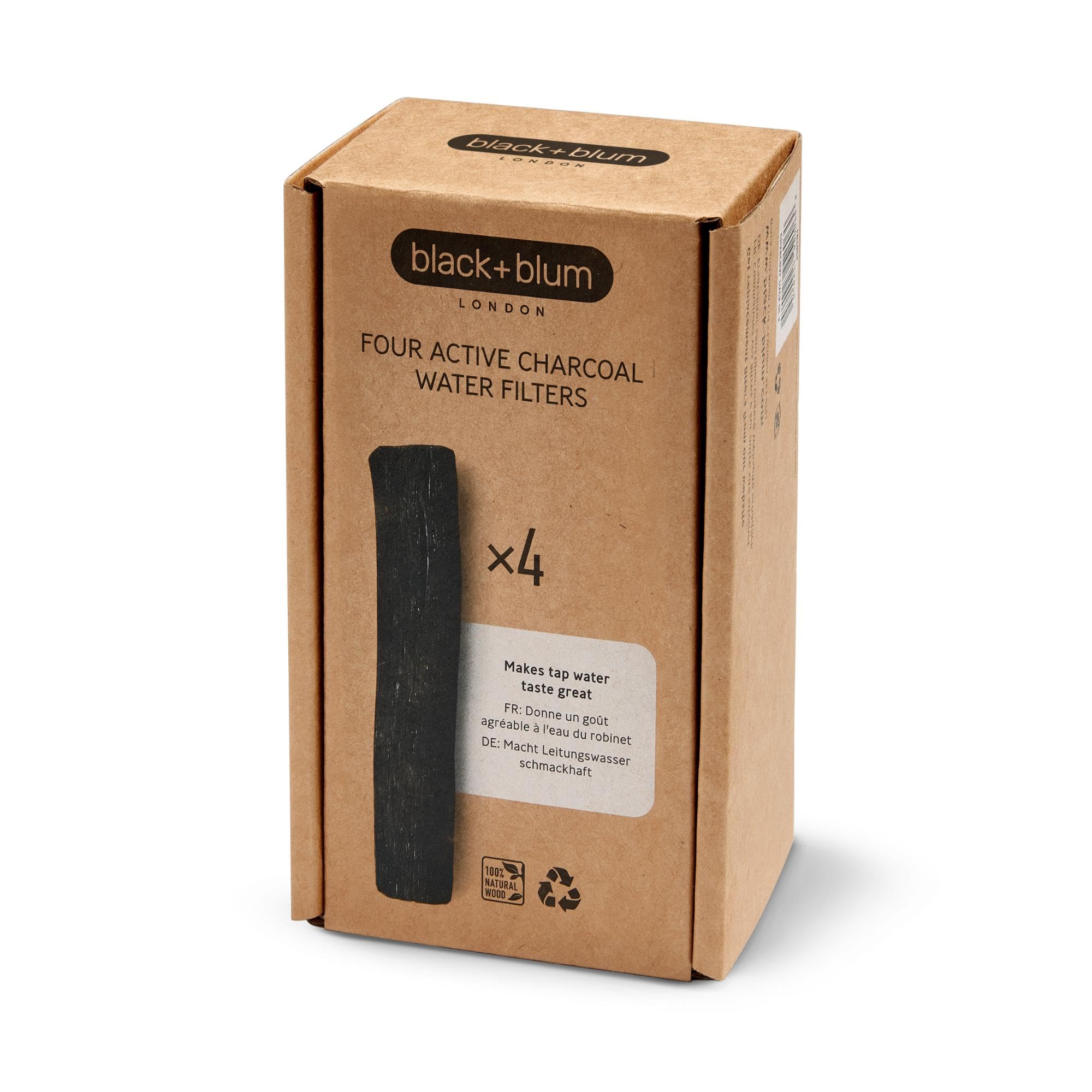BLACK + BLUM - Charbon Actif Binchotan - Purification Traditionnelle Japonaise - Durée 1 An - Améliore le Goût de l'Eau du Robinet - Zéro Déchet - 4 Unité
