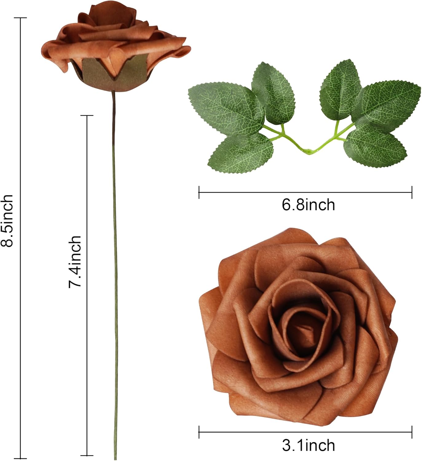 Artificial Flower Foam Rose 25pcs Real Looking Fake Rose with Stems Leaves for Home Decoration Party Garden Centerpieces DIY Wedding Bouquets（Shades of Burnt Orange Rose） - Image 6