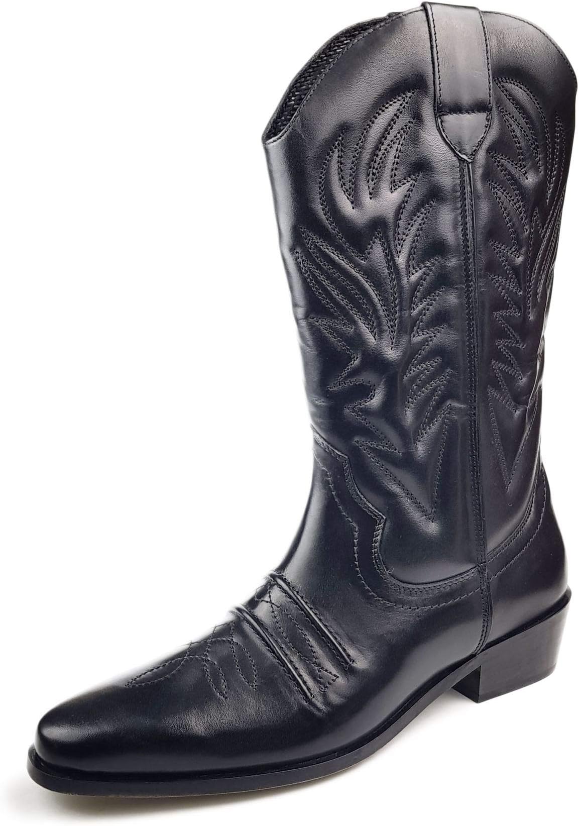 Mens Western and Cult Fashion HIGH CLIVE - Black Leather, Mens UK 10/EU 44