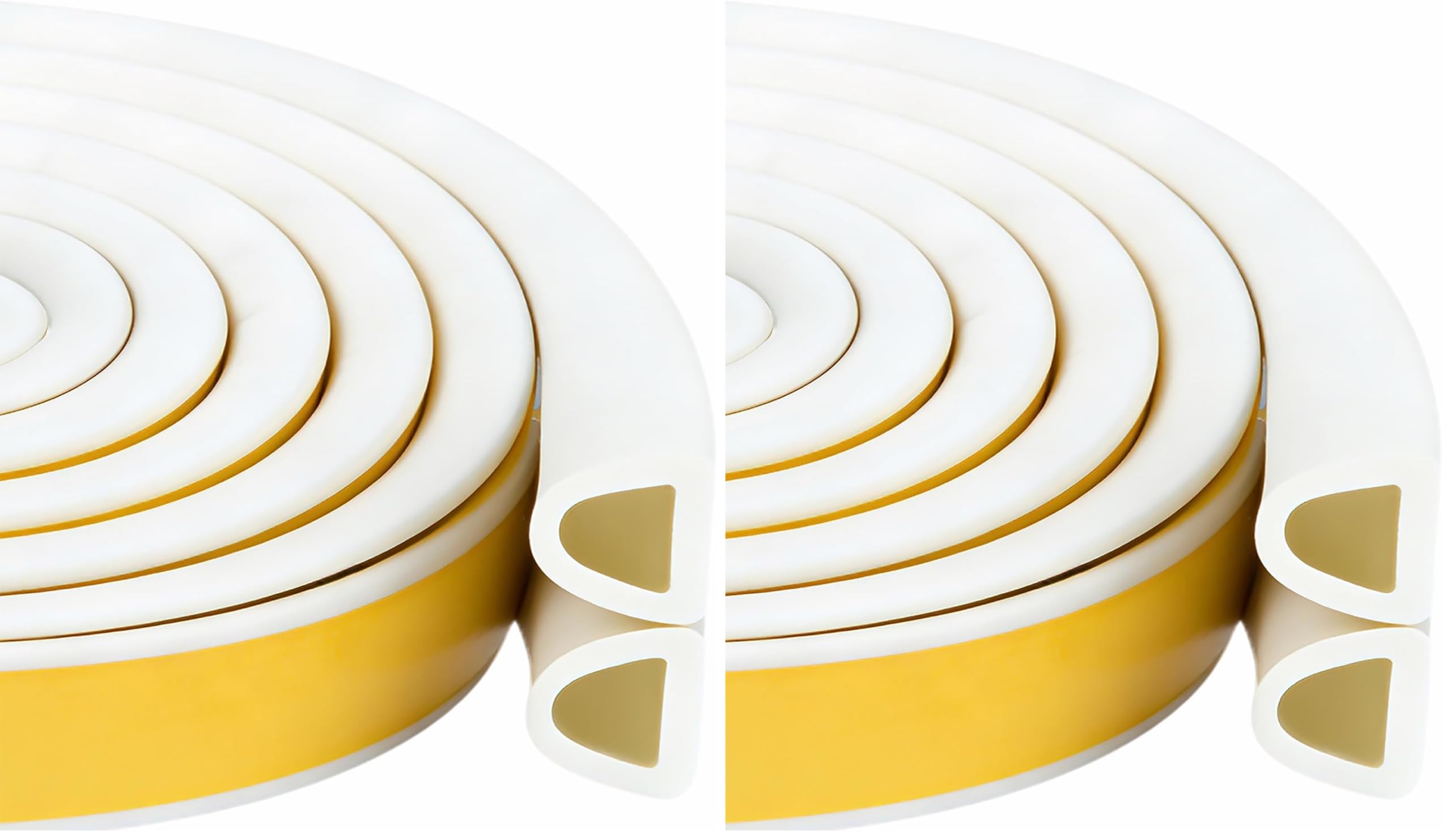 Weather Stripping Seal Strip Tape, Doors Windows Frame Self Adhesive D Type Foam Sealing Tape, 32.8Ft Rubber Soundproof Insulation Cell Foam Stripping, White (Pack of 2)