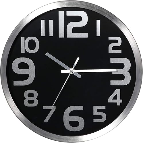VECELO - Reloj de pared moderno silencioso, funciona con pilas para el hogar, oficina, sala de estar, escuela (gran número, 15.0in), color negro