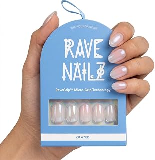 Rave Nailz Glazed French Tip Press On Nails, Glossy Fake Nails Kit, 30Pcs | Short Oval Press On Nails with Chip-Resistant Finish, Includes Glue & File, Long-Lasting Wear for 2+ Weeks, Nails for Women