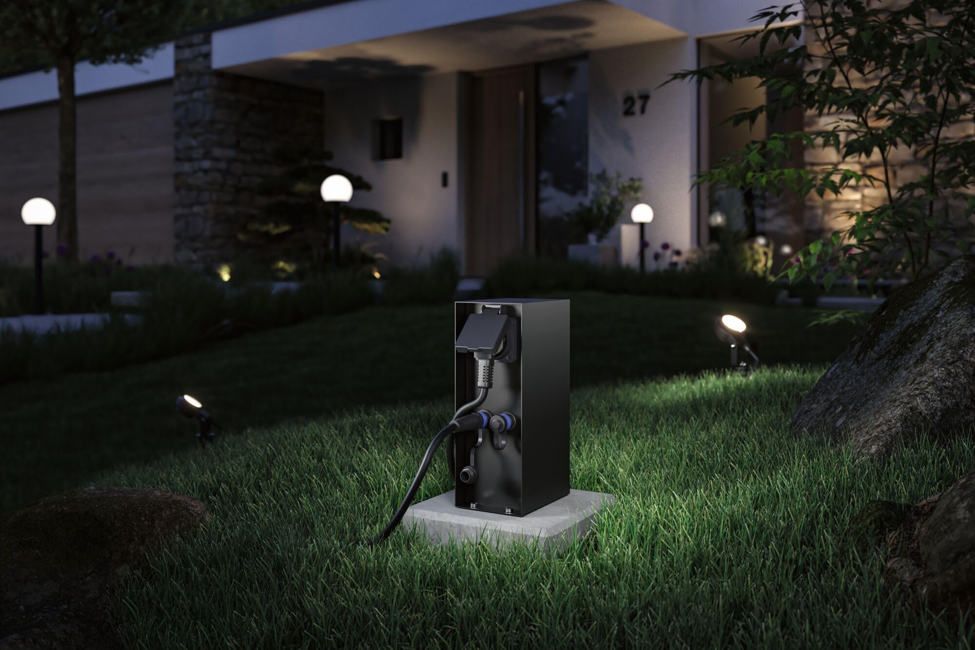 Paulmann 94700 Plug & Shine luminaire d'ext accessoire colonne prises Rio IP44 Anthracite syst éclairage jardin raccordements 2x230V 2x Plug&Shine 24V