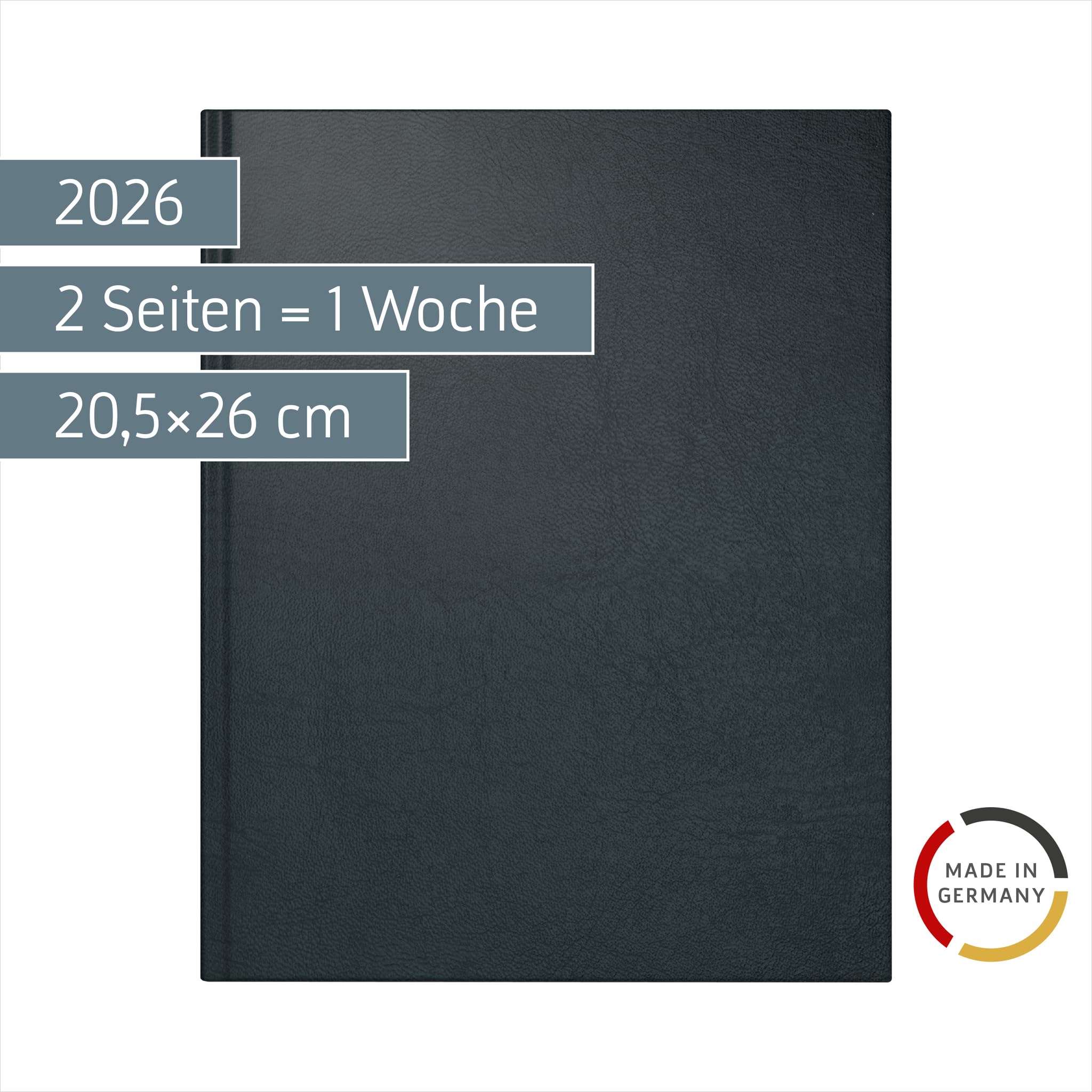 rido/idé Buchkalender Mod. Managerkalender TM 2026 | 20,5×26 cm, Kunstleder, schwarz